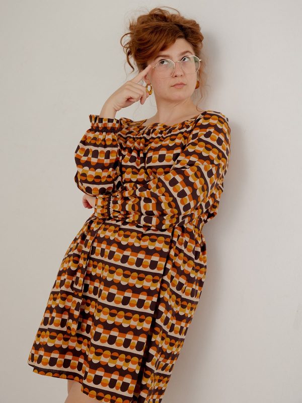 Alexis Long Sleeve Mini Dress - Circle Stripe Desert