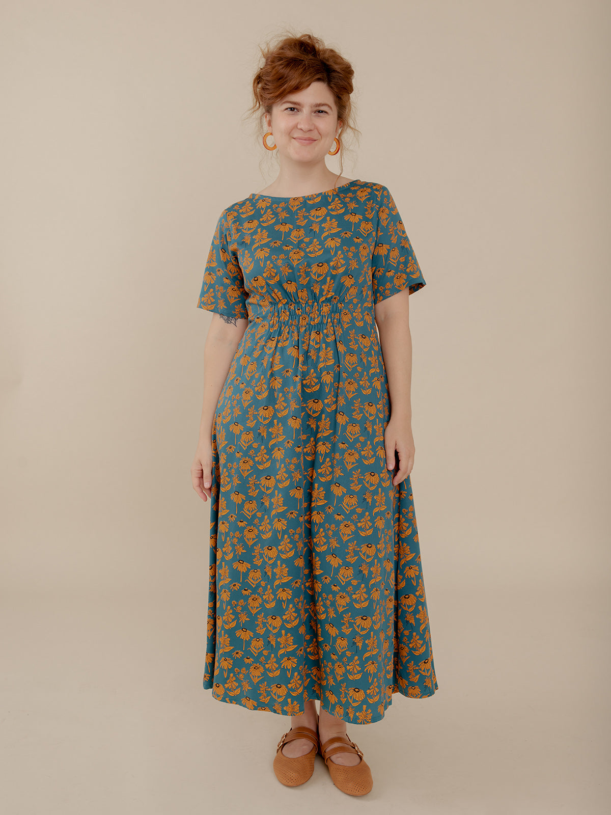 Artsy Traveler Midi Dress - Teal Floral - Image 1