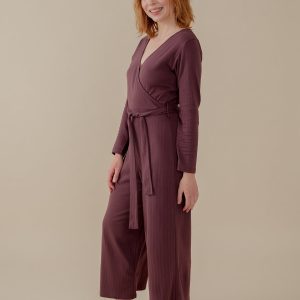 Rita Long Sleeve Jumpsuit - Eggplant Rib Knit - 图片 4