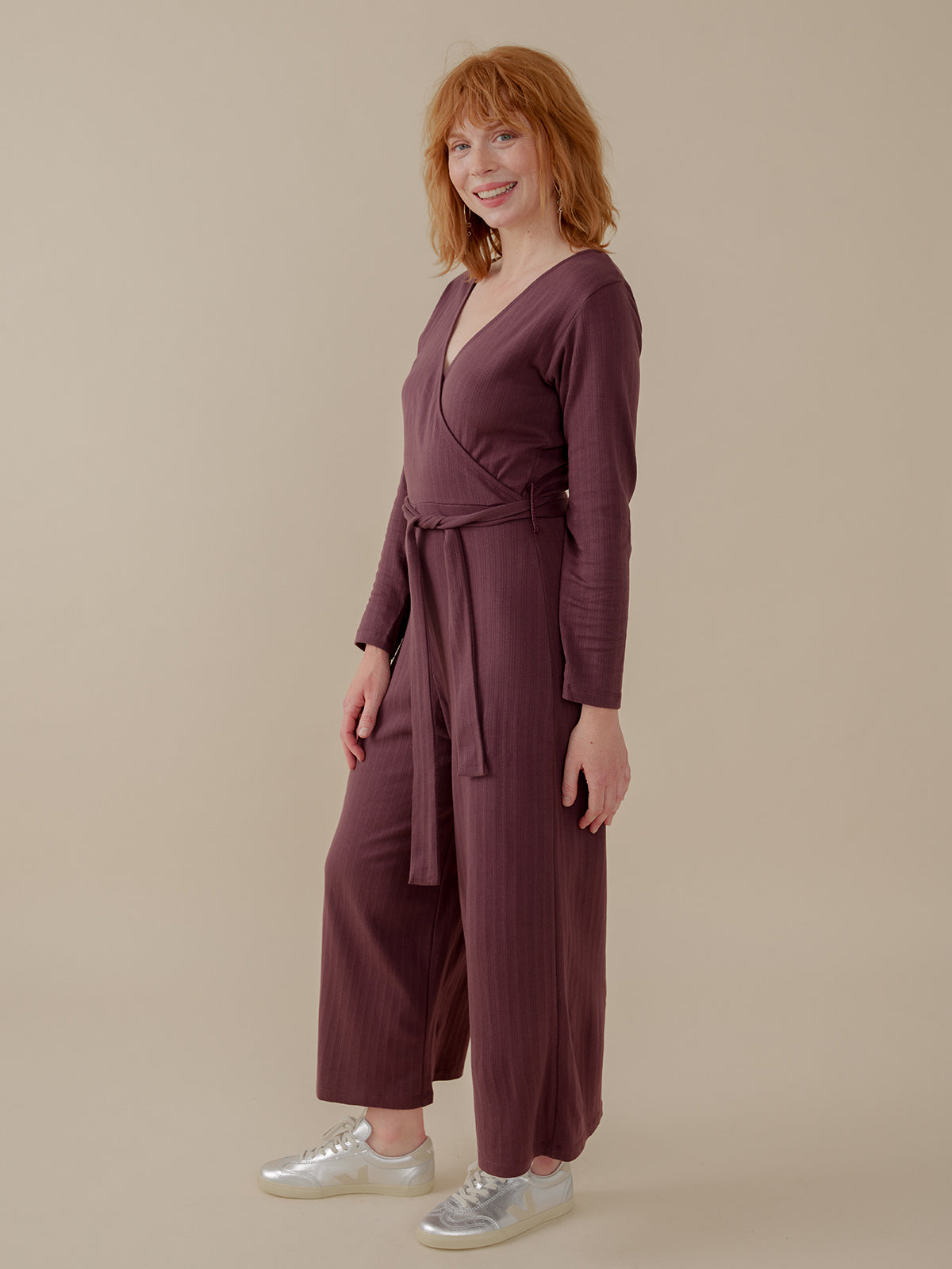 Rita Long Sleeve Jumpsuit - Eggplant Rib Knit - 图片 4