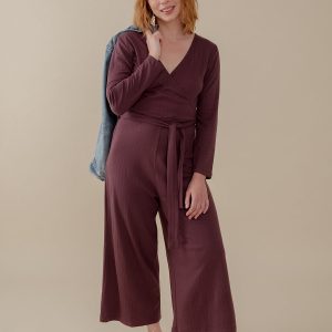 Rita Long Sleeve Jumpsuit - Eggplant Rib Knit - 图片 1