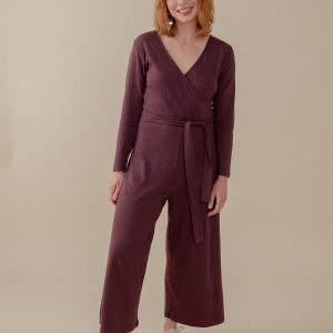 Rita Long Sleeve Jumpsuit - Eggplant Rib Knit - 图片 2