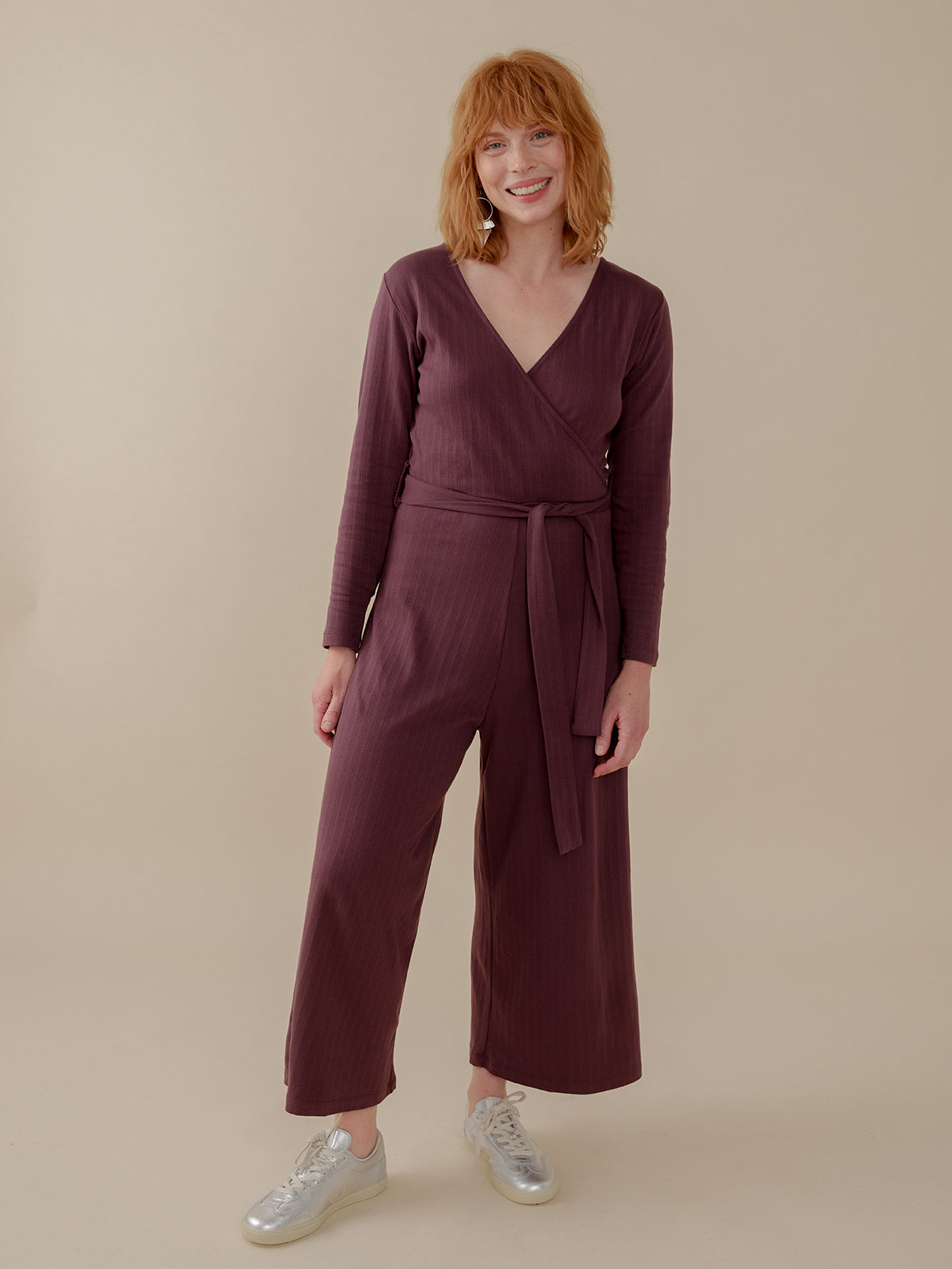 Rita Long Sleeve Jumpsuit - Eggplant Rib Knit - 图片 2