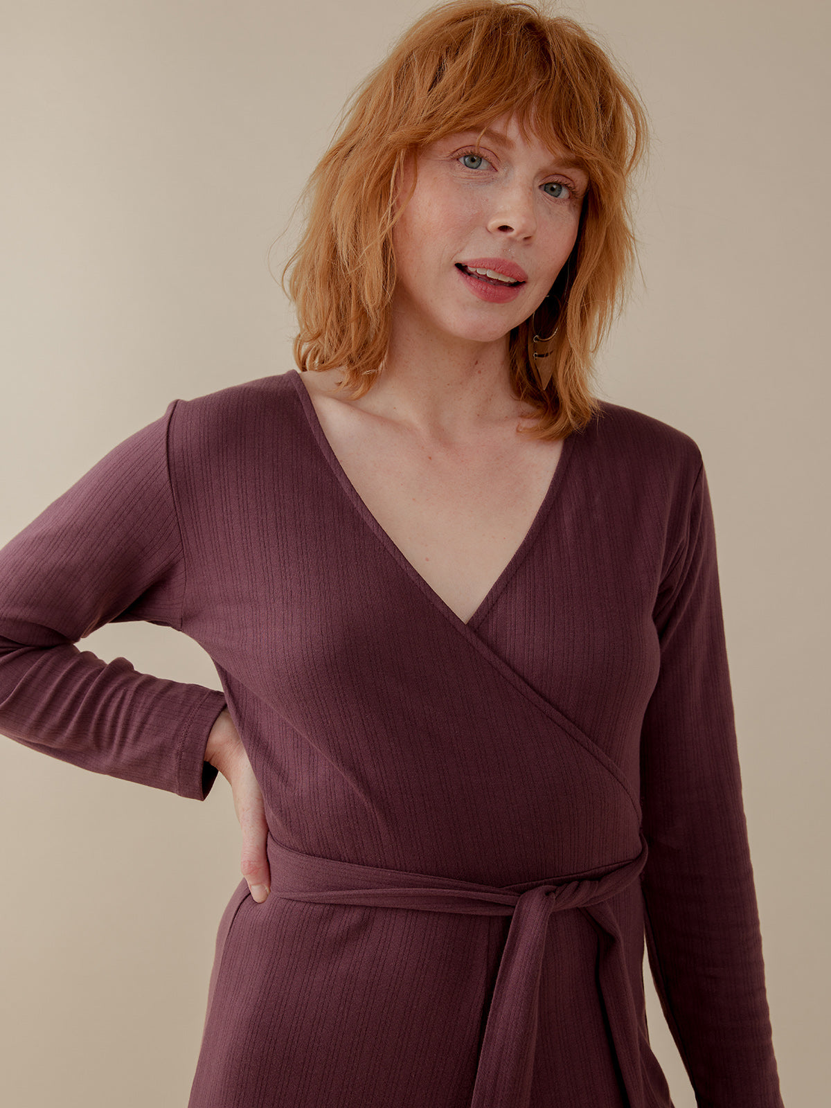 Rita Long Sleeve Jumpsuit - Eggplant Rib Knit - 图片 3