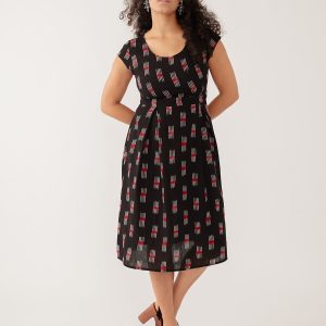 Vintage Pleat Dress - Black Ikat - Image 1