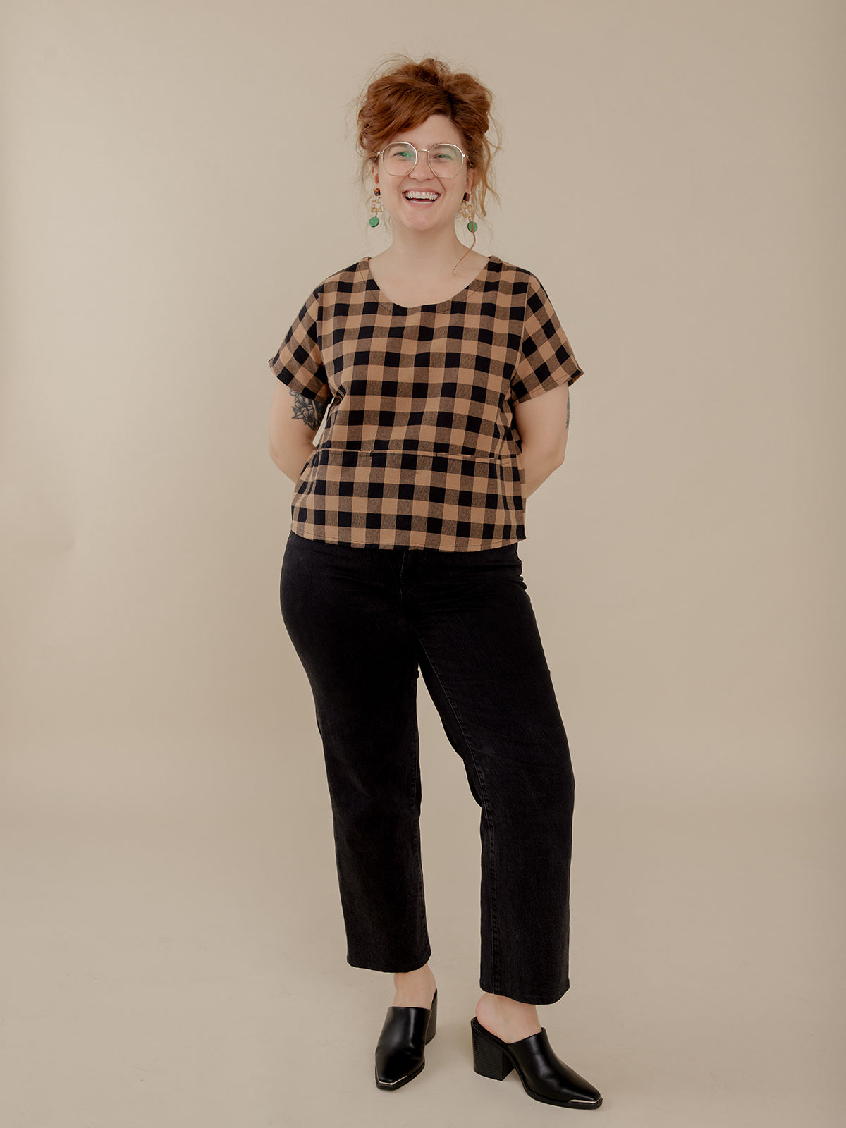 Odelia Top - Black and Tan Gingham - Image 3