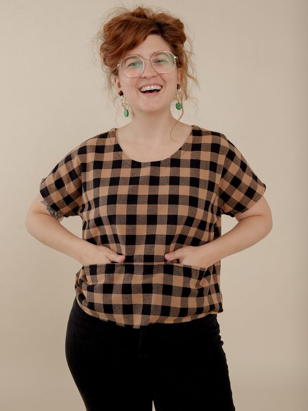 Odelia Top - Black and Tan Gingham