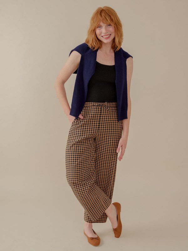 Emmy Drawstring Pant - Black and Tan Small Gingham