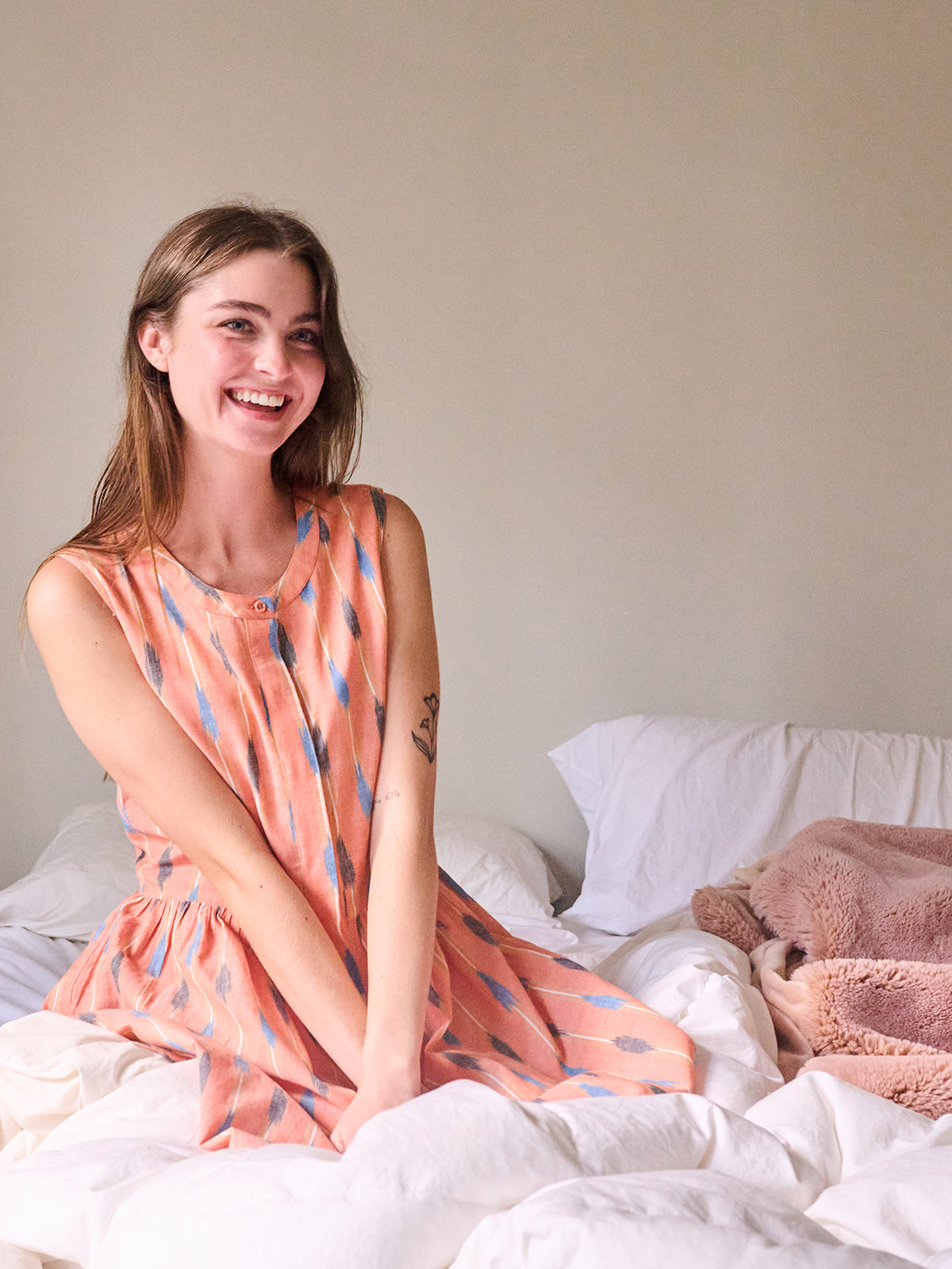 Kerala Placket Dress - Peach Ikat - Image 5