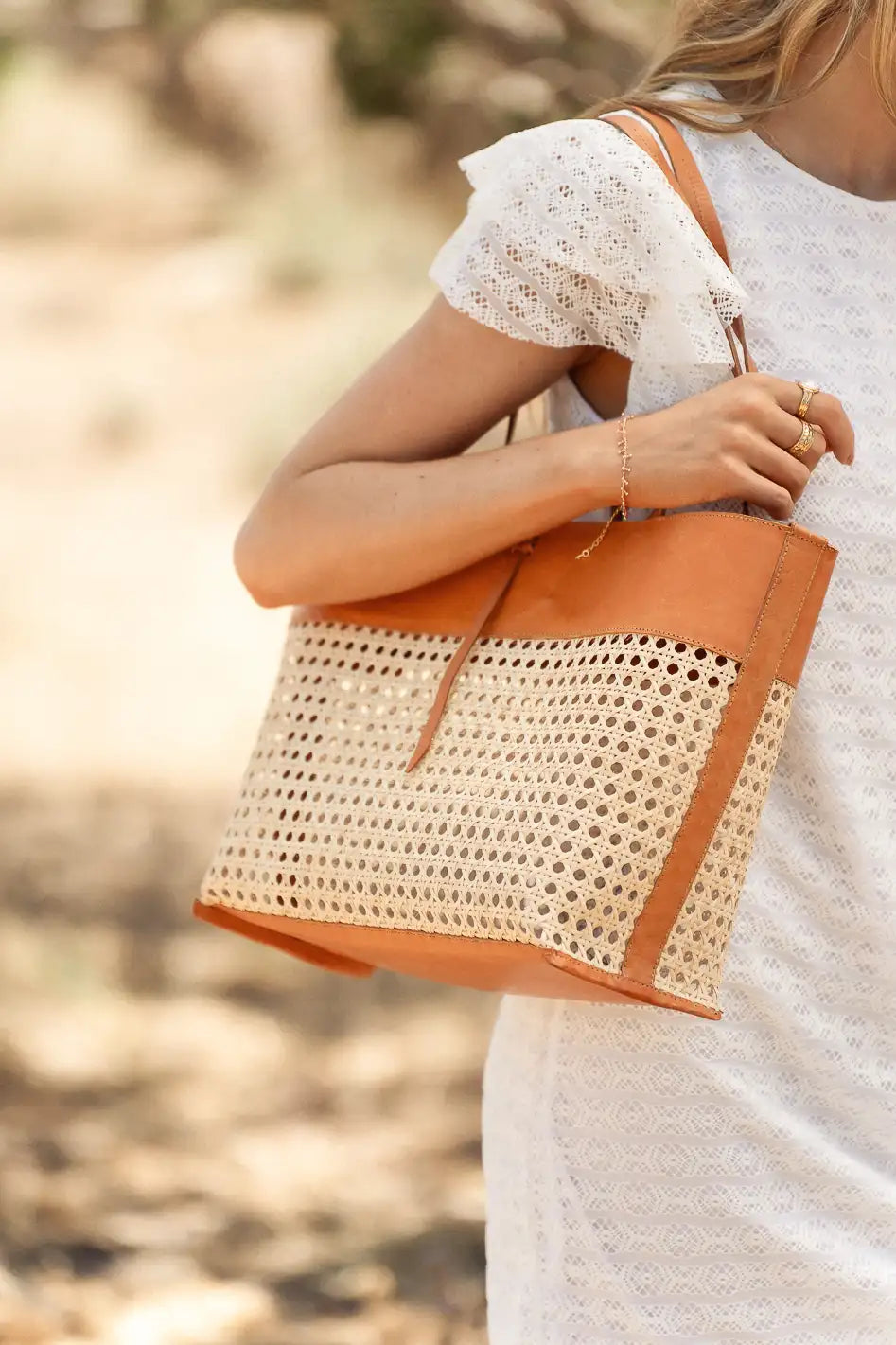 Ellie Wicker Tote in Tan - Image 2
