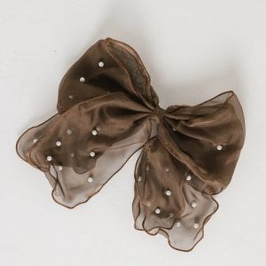 Pearl Bow Hair Clip in Brown