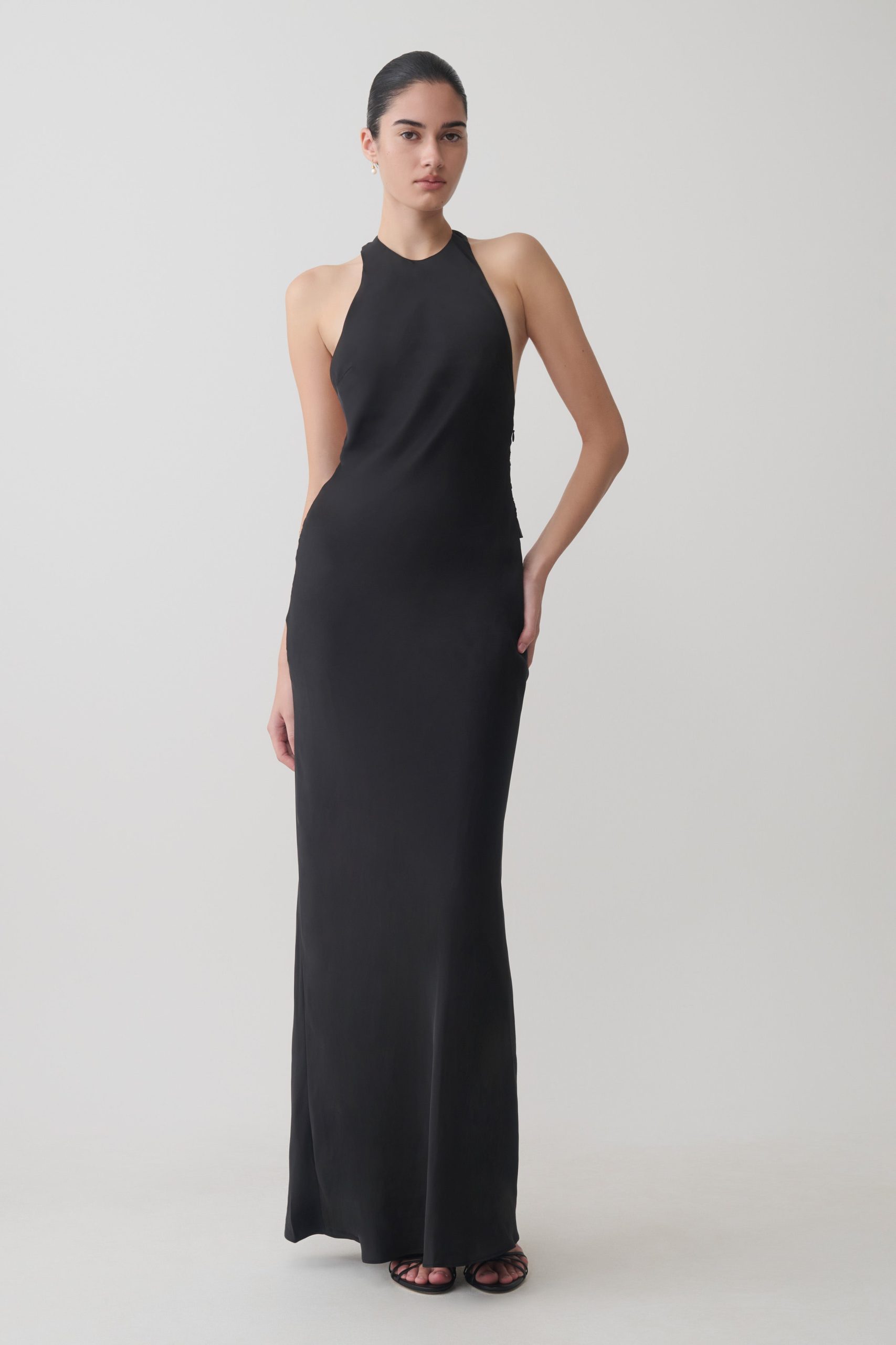 Rinna Satin Halter Maxi Dress - Black - Image 7