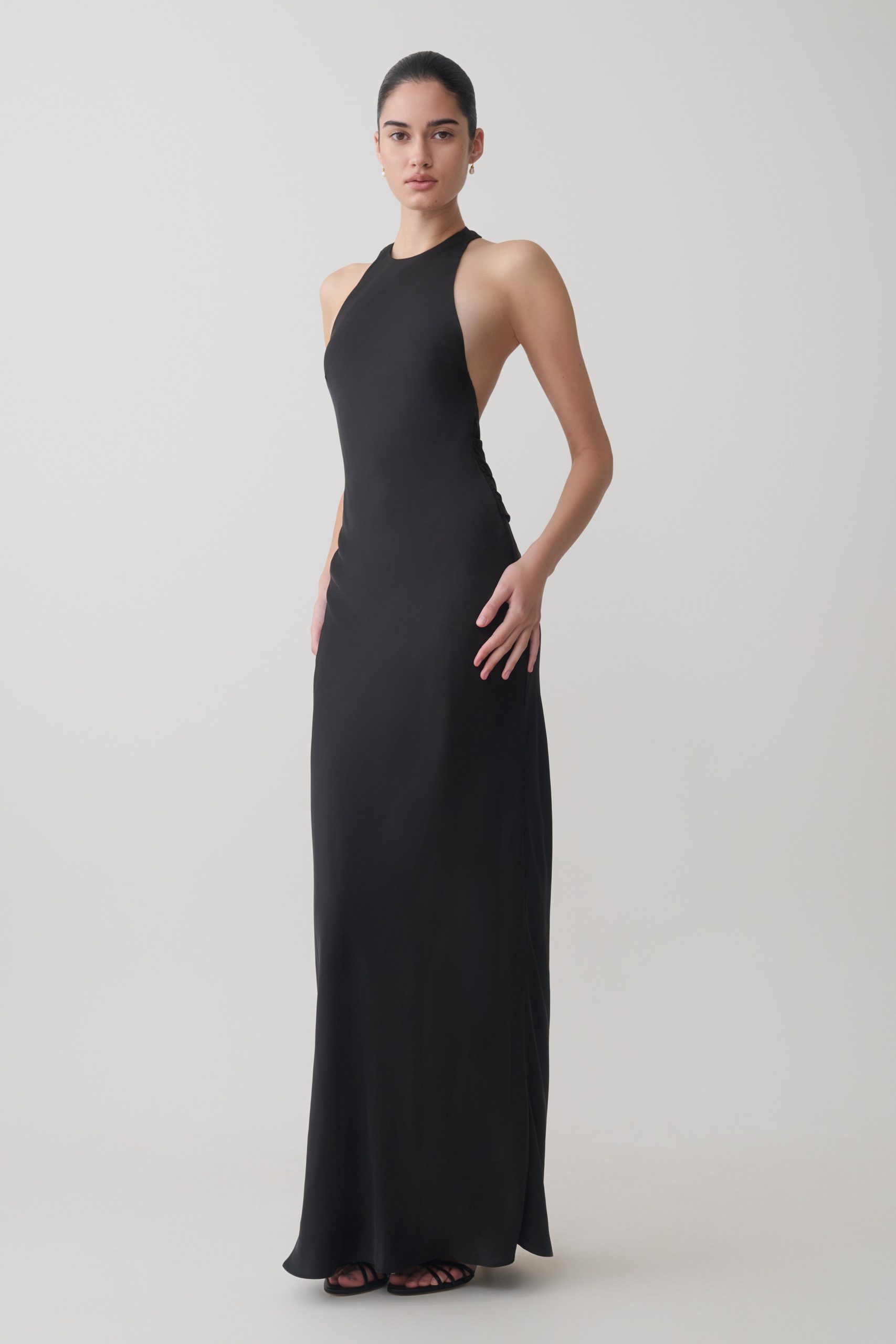 Rinna Satin Halter Maxi Dress - Black - Image 5