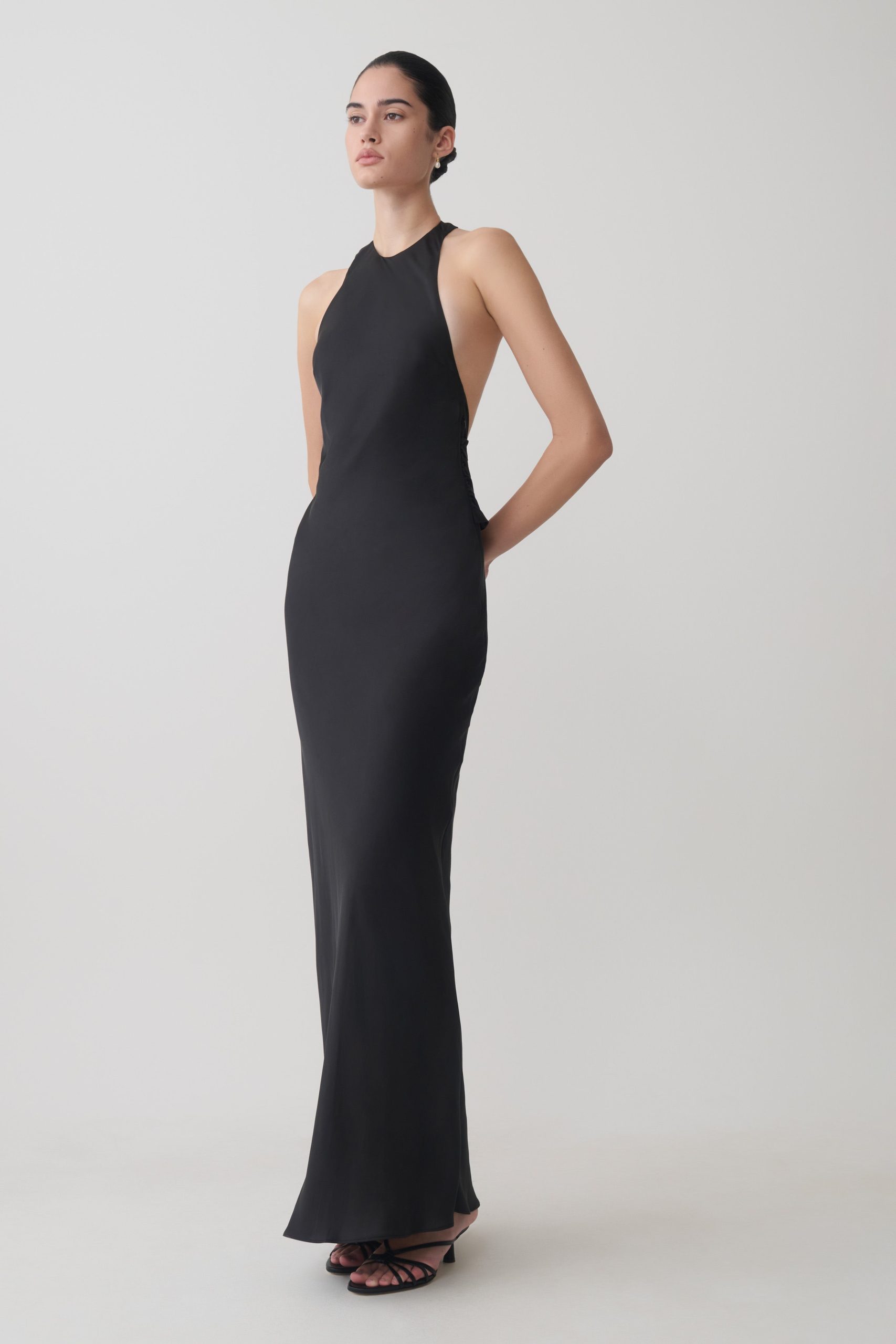 Rinna Satin Halter Maxi Dress - Black - Image 6