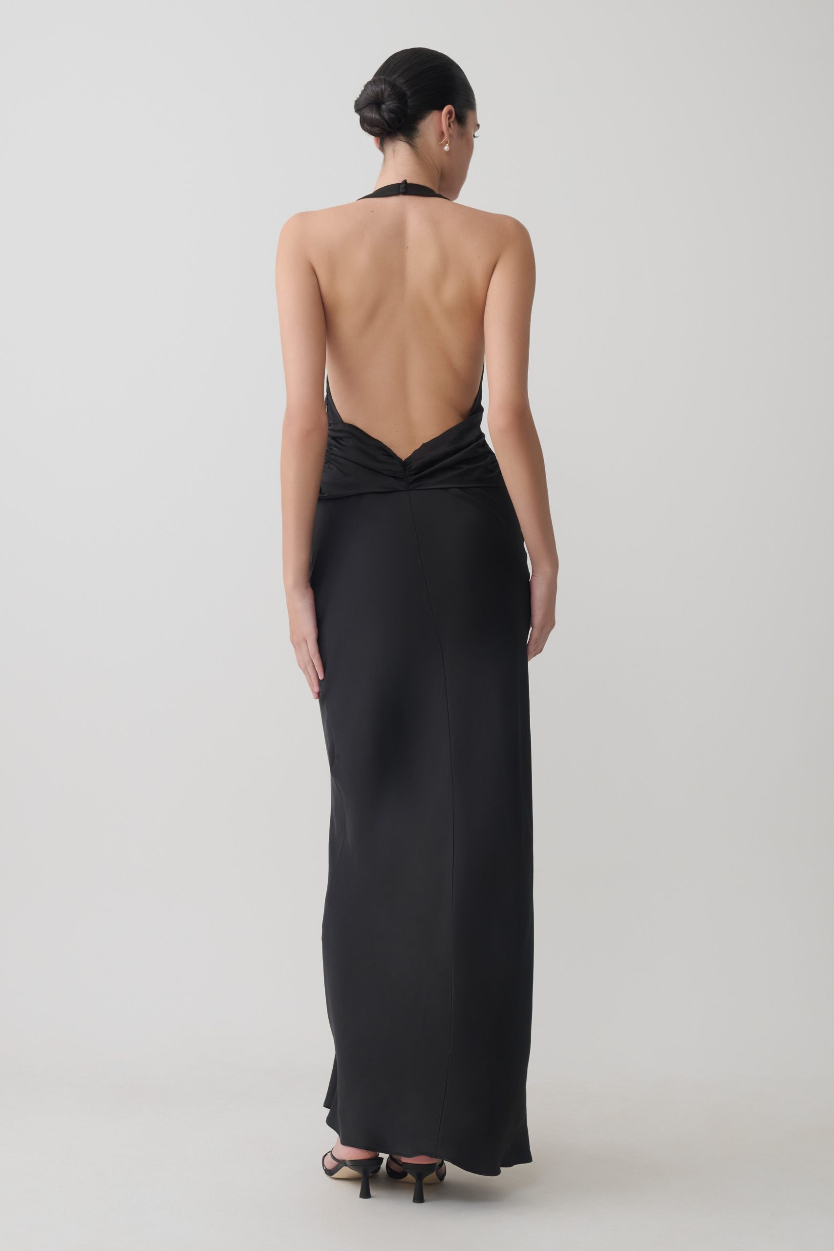 Rinna Satin Halter Maxi Dress - Black - Image 2