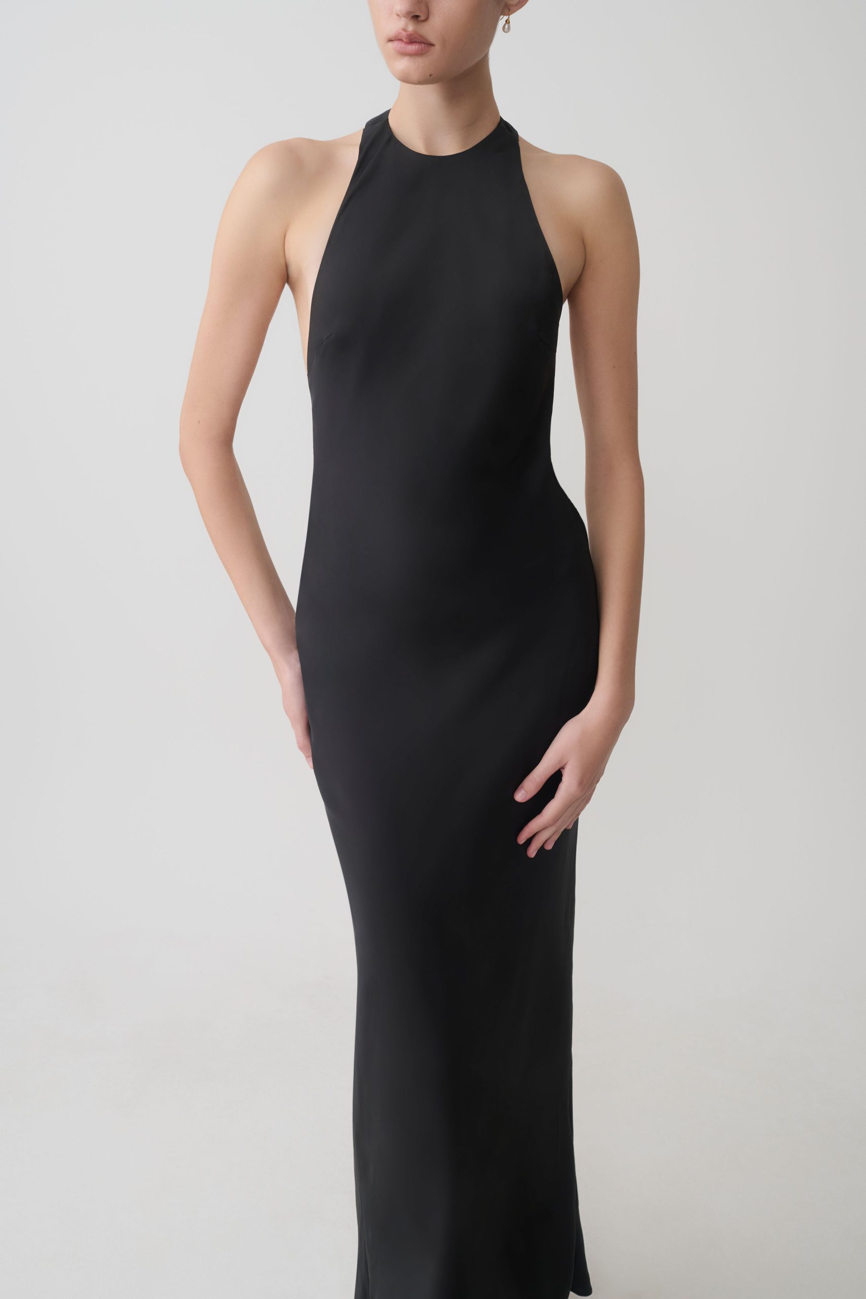Rinna Satin Halter Maxi Dress - Black - Image 8