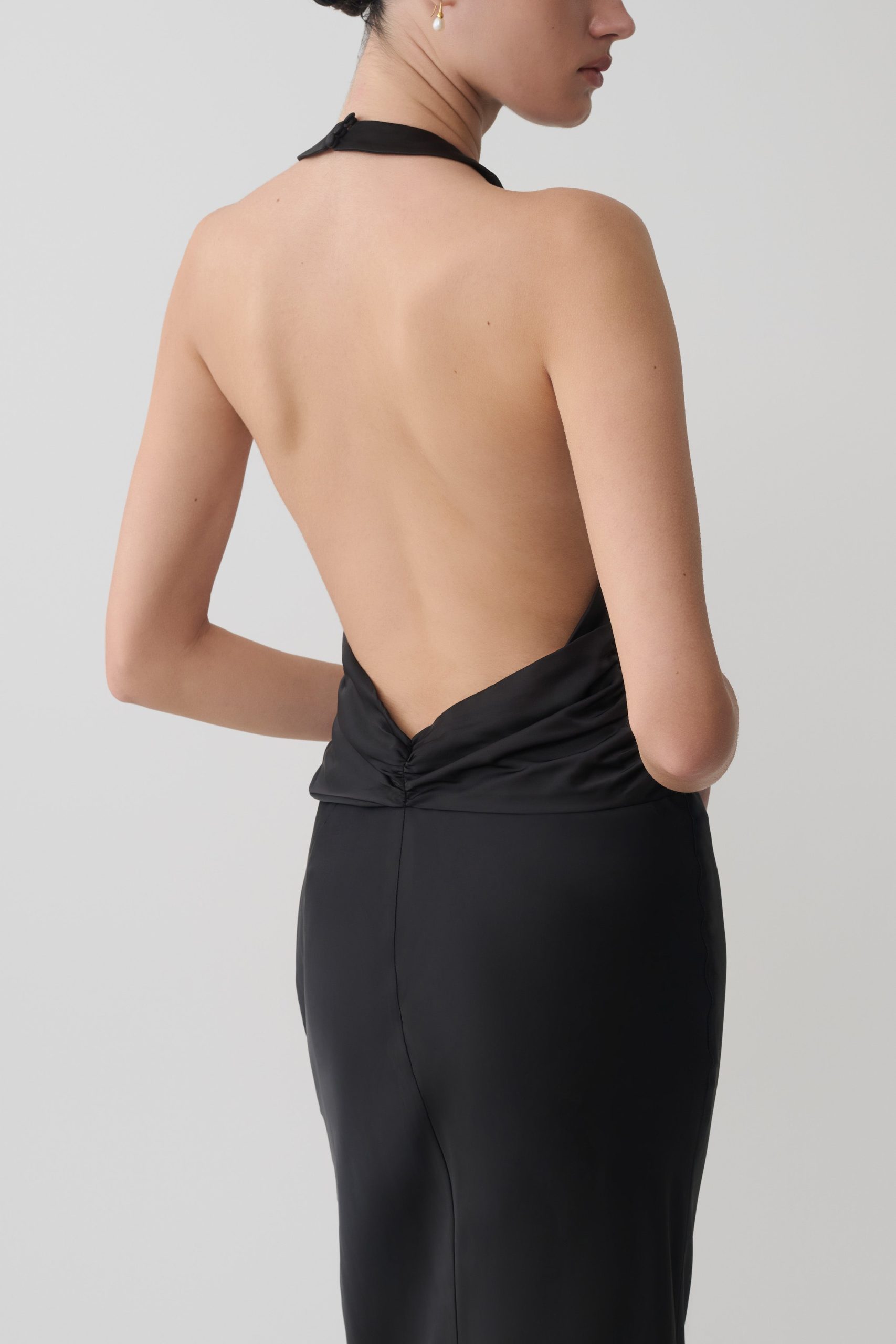 Rinna Satin Halter Maxi Dress - Black - Image 3