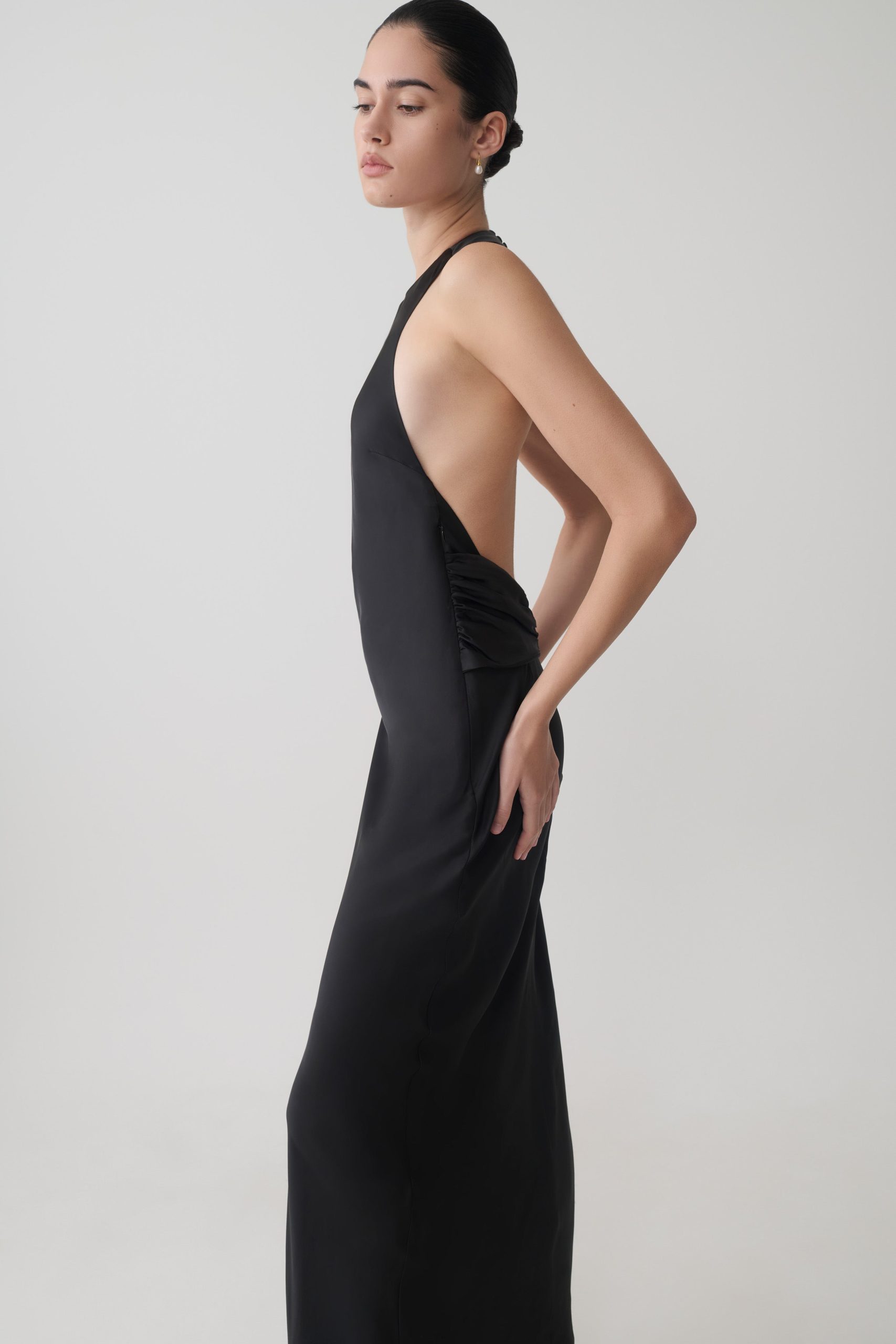 Rinna Satin Halter Maxi Dress - Black - Image 4