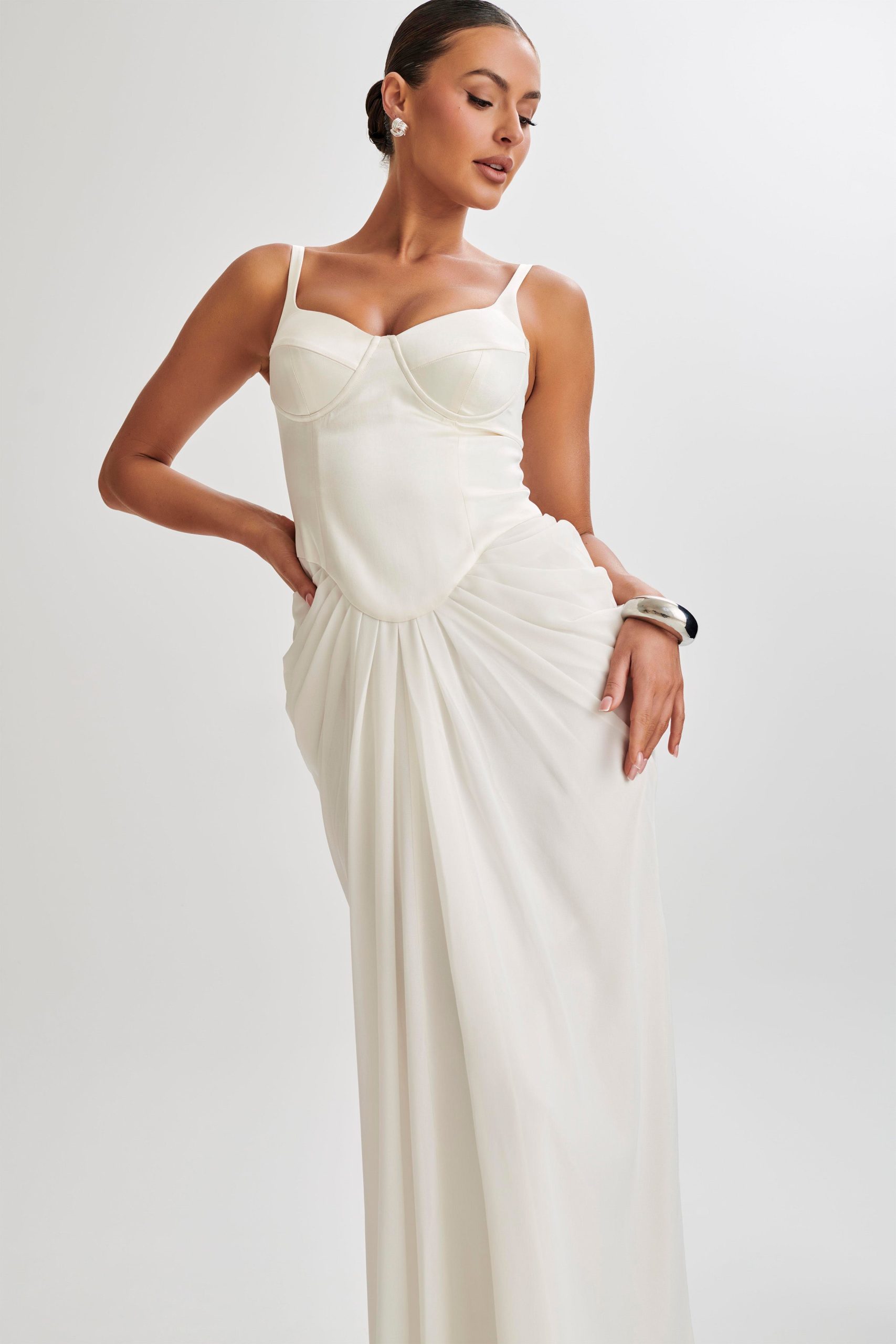 Leila Satin Corset Maxi Dress - Ivory - Image 7