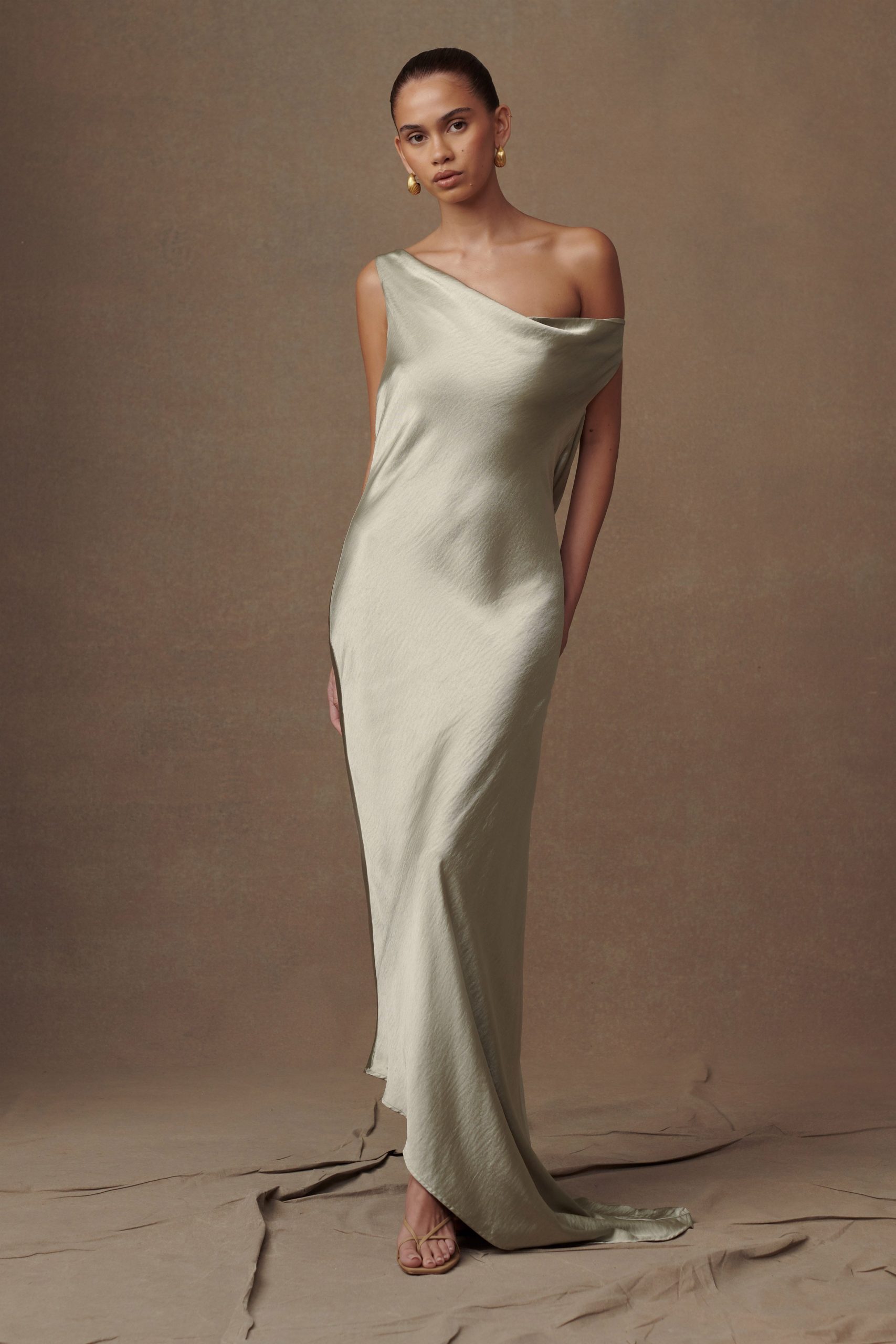 Yvette Slip Maxi Dress With Asymmetrical Hem - Sage - Image 8