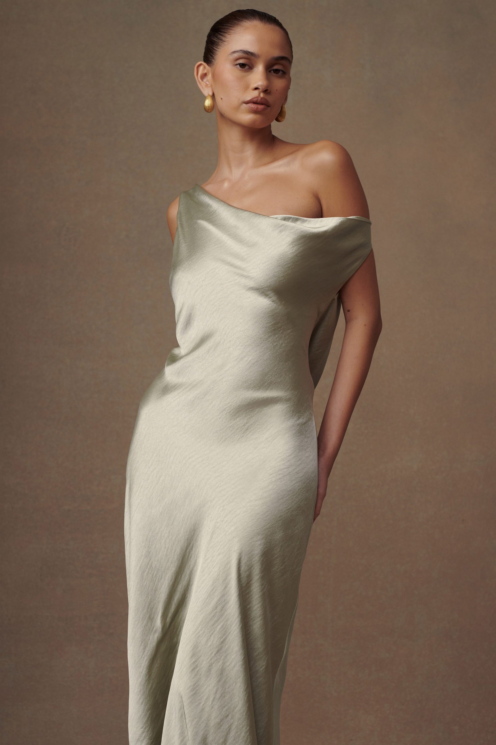 Yvette Slip Maxi Dress With Asymmetrical Hem - Sage - Image 12