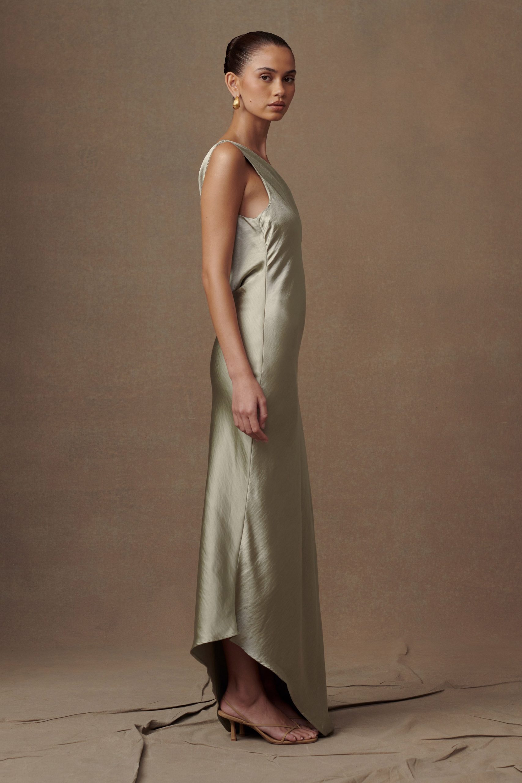 Yvette Slip Maxi Dress With Asymmetrical Hem - Sage - Image 11
