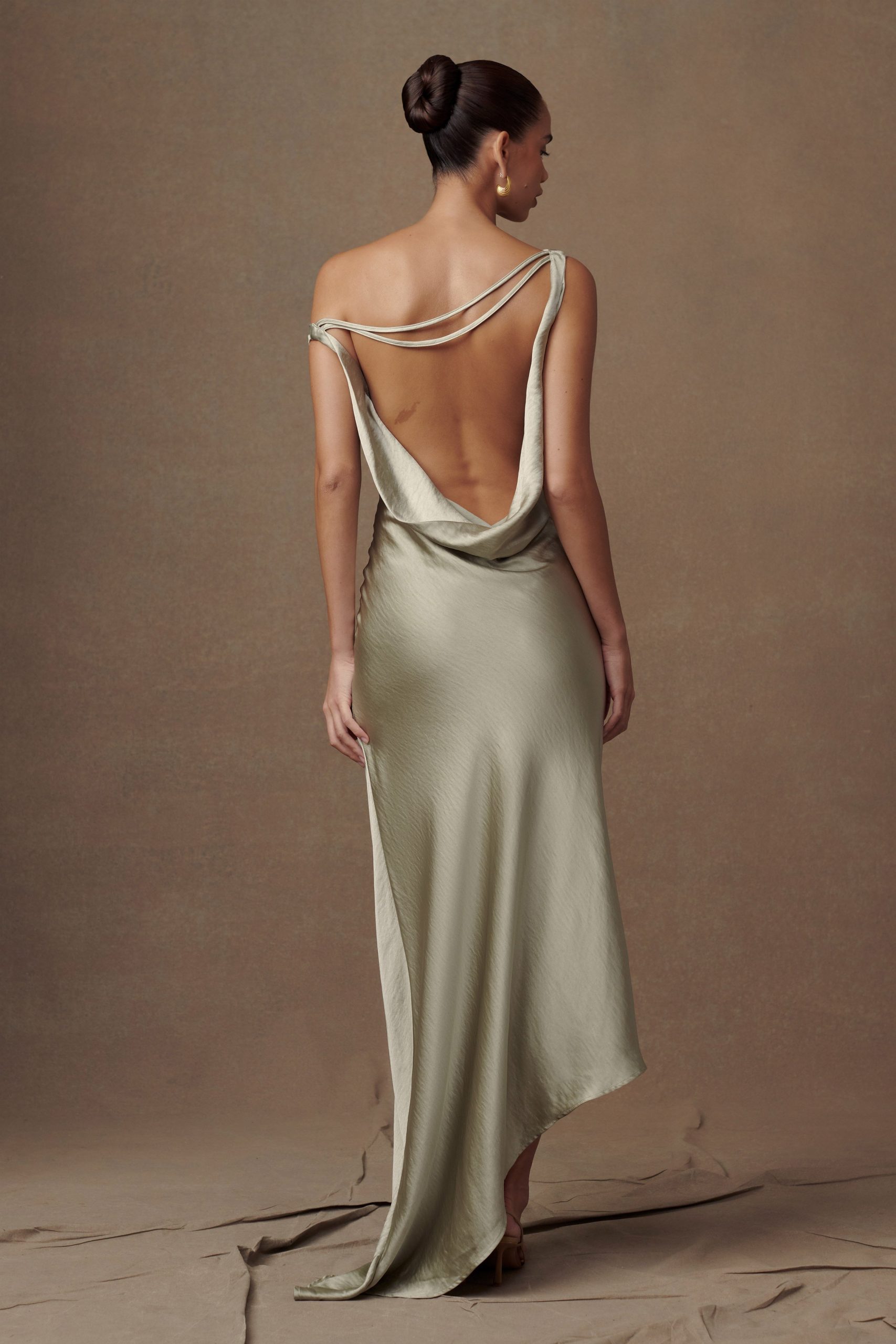 Yvette Slip Maxi Dress With Asymmetrical Hem - Sage - Image 9