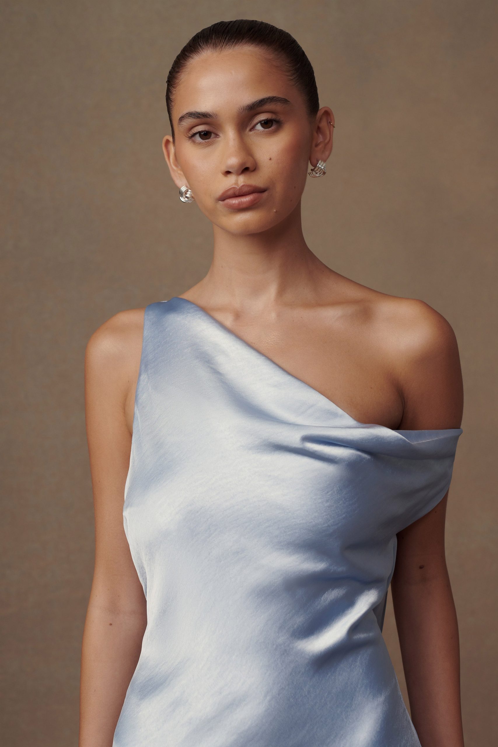 Yvette Slip Maxi Dress With Asymmetrical Hem - Cornflower Blue - Image 3