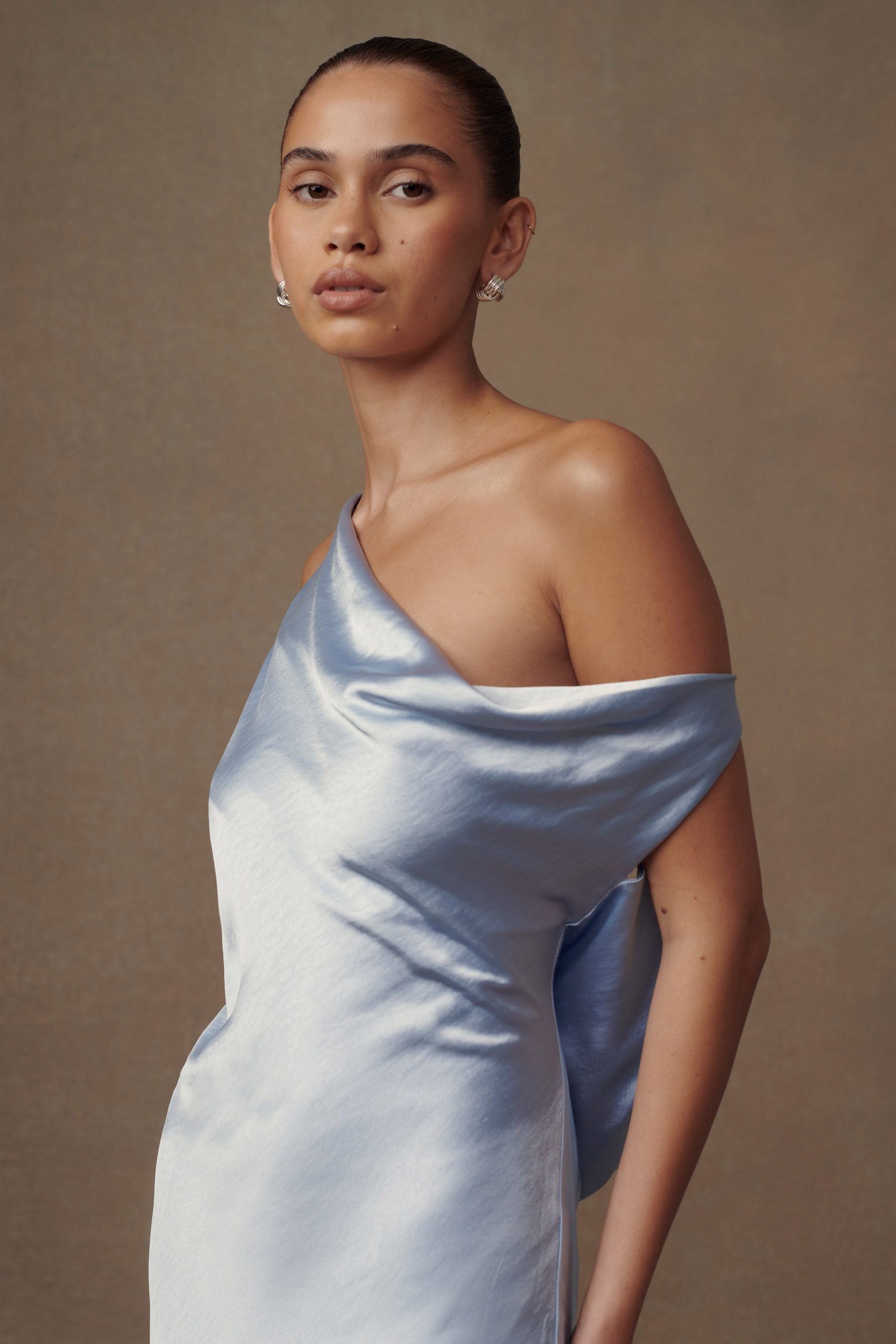 Yvette Slip Maxi Dress With Asymmetrical Hem - Cornflower Blue - Image 6