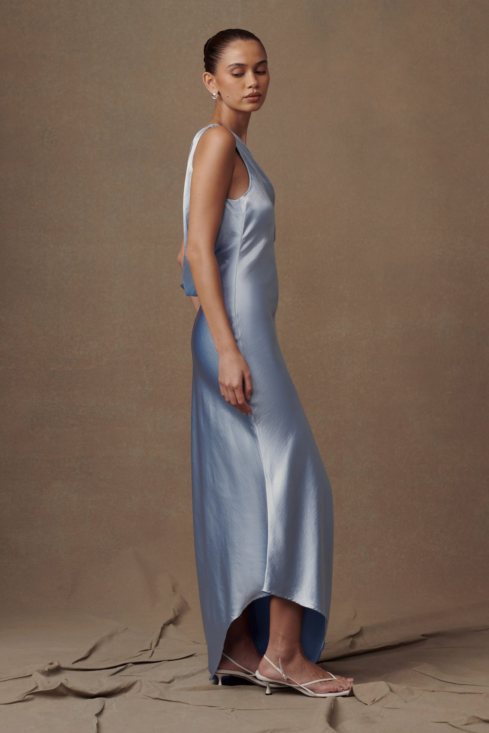 Yvette Slip Maxi Dress With Asymmetrical Hem - Cornflower Blue - Image 4