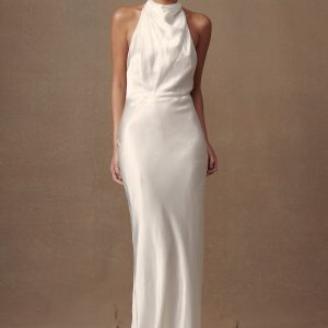 Esther Iridescent Satin Cowl Maxi Dress - Ivory