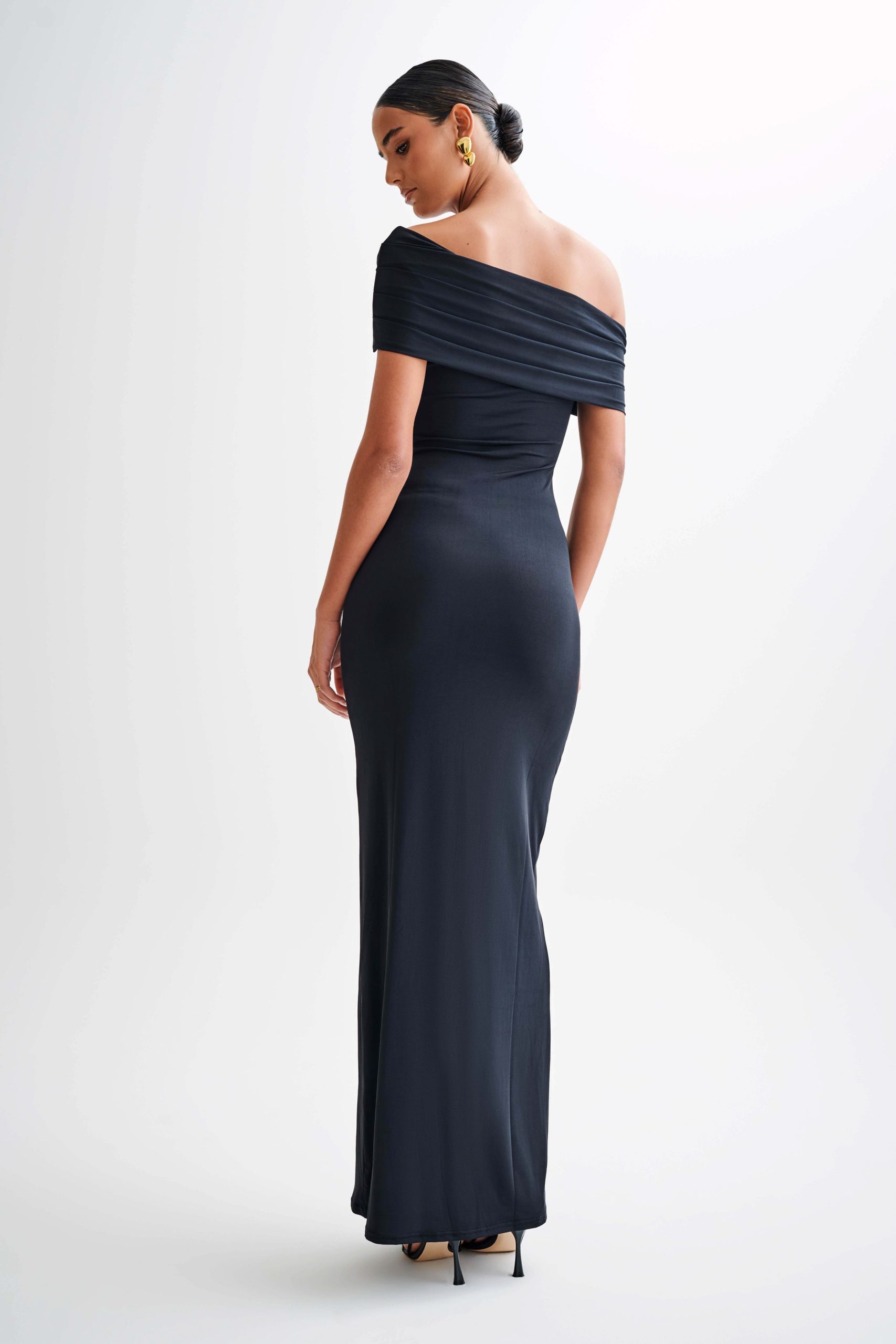 Cassandra Off Shoulder Slinky Maxi Dress - Black - Image 2