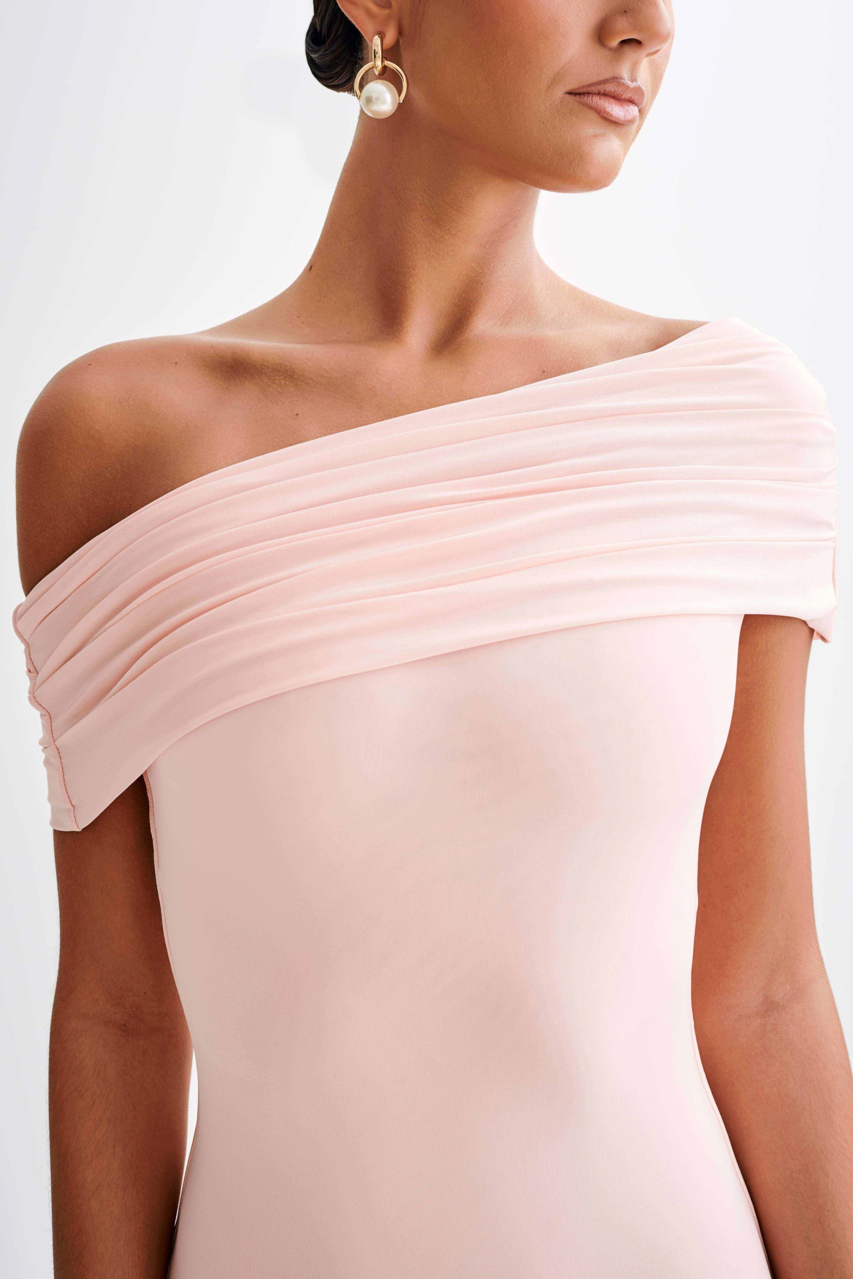 Cassandra Off Shoulder Slinky Maxi Dress - Pale Pink - Image 2
