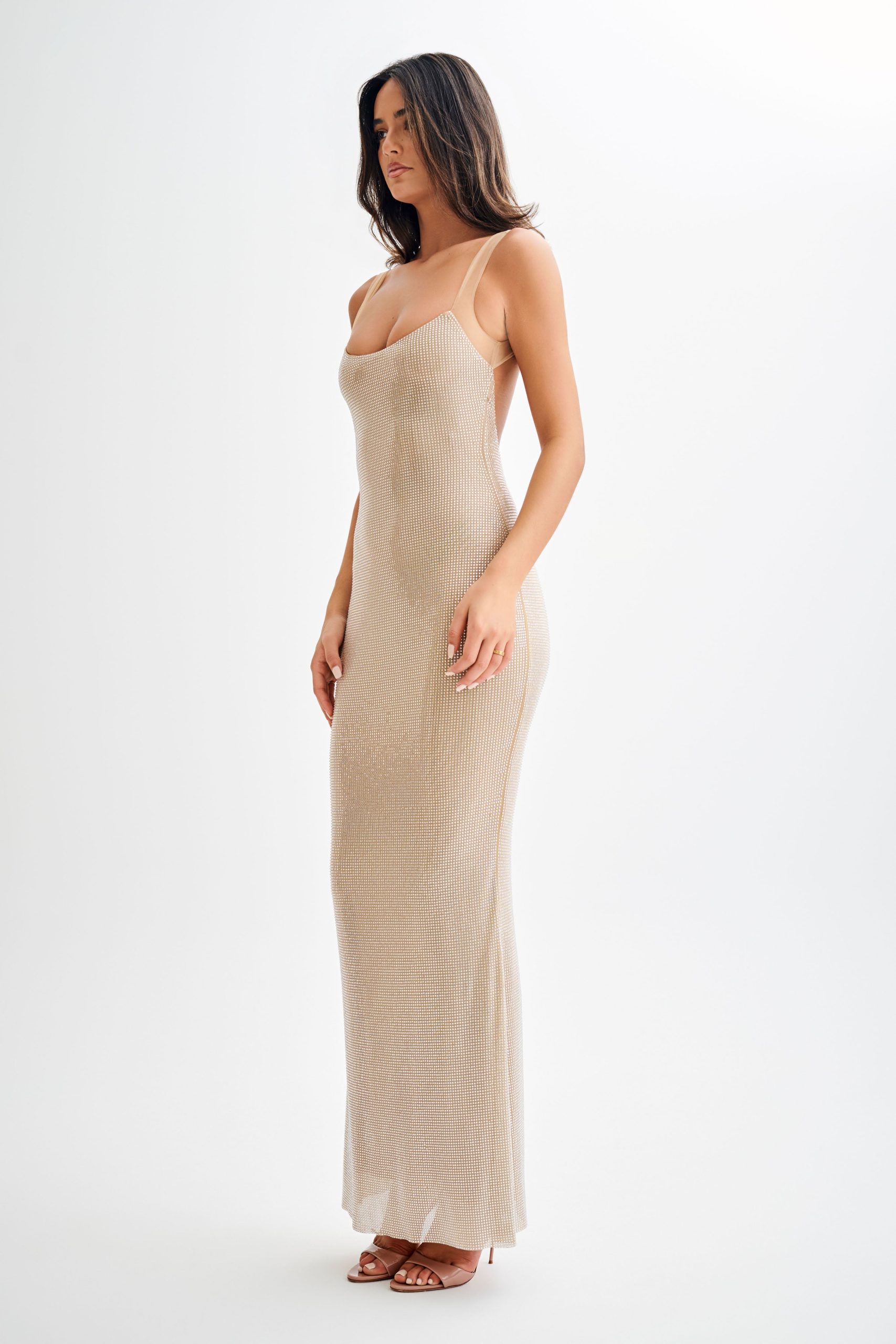 Jasmyn Hot Fix Maxi Dress With Mesh Back - Nude - Image 6