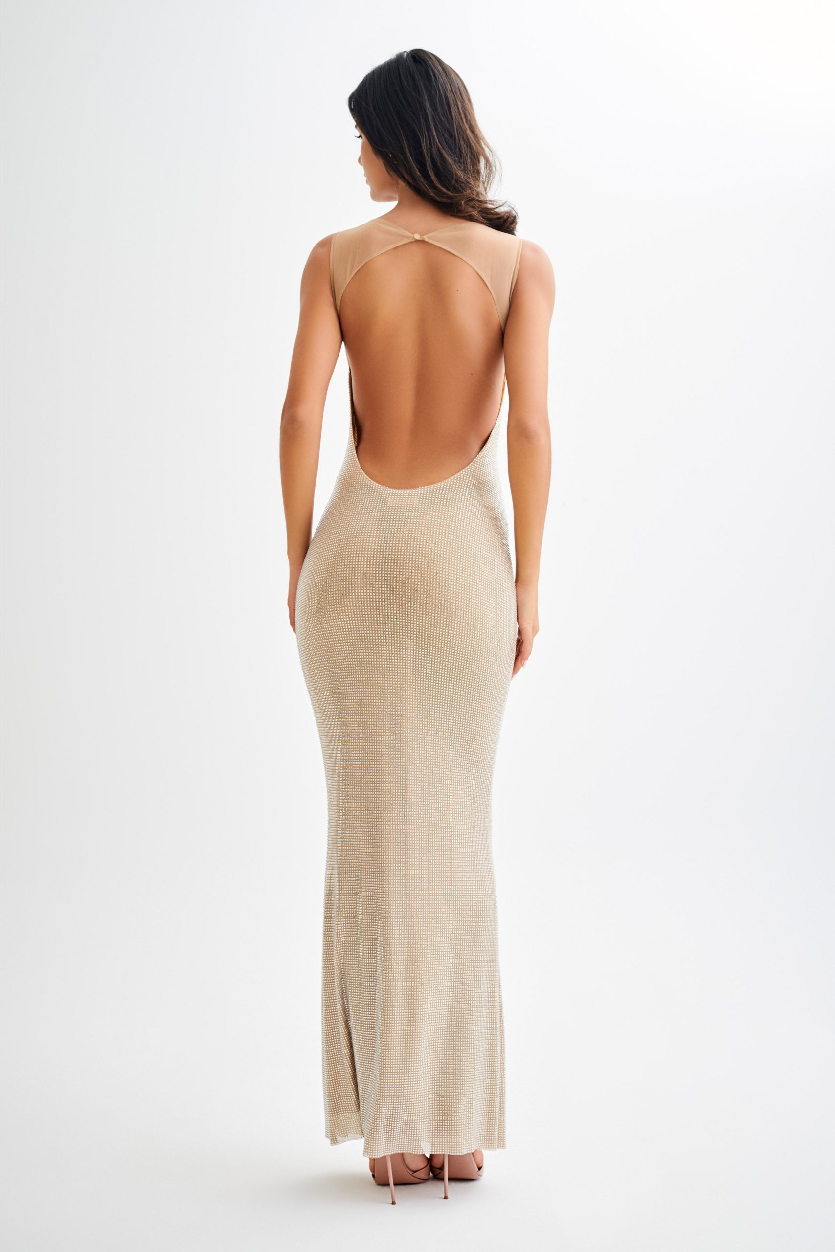 Jasmyn Hot Fix Maxi Dress With Mesh Back - Nude - Image 5