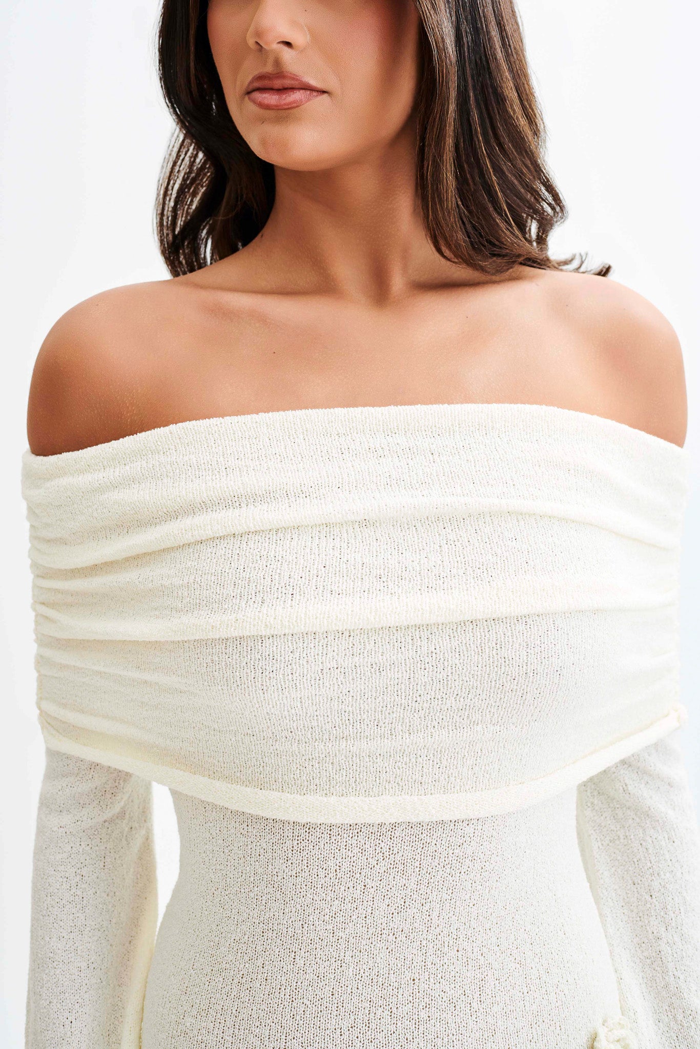 Kiki Off Shoulder Knit Rose Maxi Dress - Ivory - Image 4