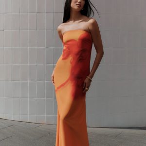 Amaya Strapless Chiffon Maxi Dress - Koi Orchid Print