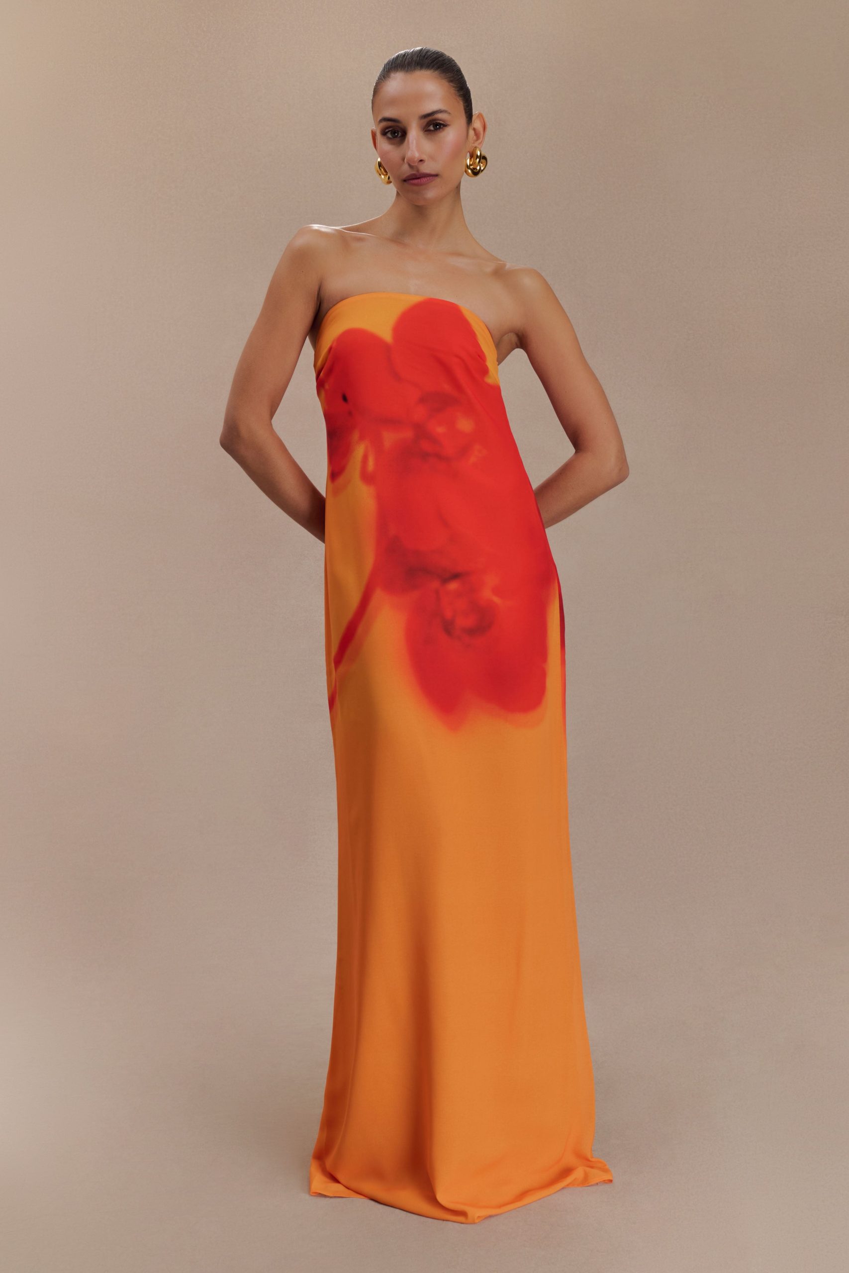 Amaya Strapless Chiffon Maxi Dress - Koi Orchid Print - Image 2