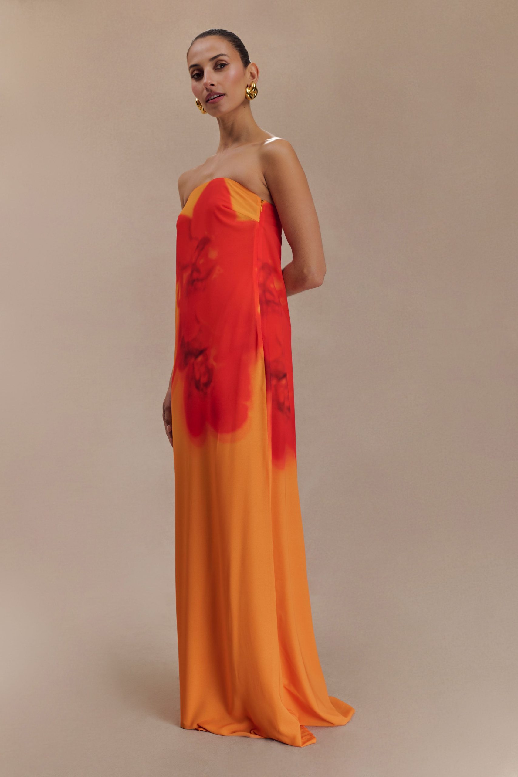 Amaya Strapless Chiffon Maxi Dress - Koi Orchid Print - Image 7