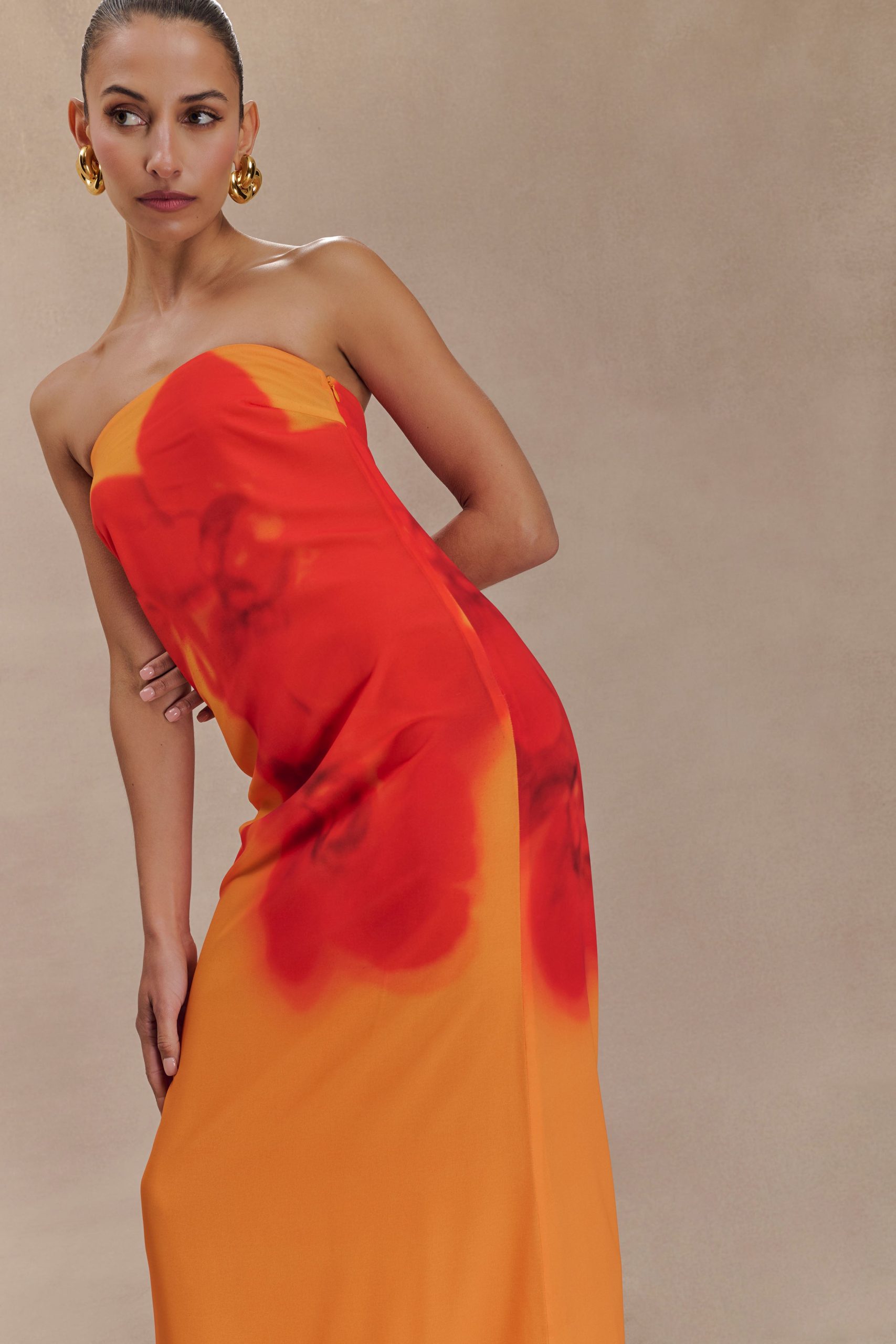 Amaya Strapless Chiffon Maxi Dress - Koi Orchid Print - Image 6