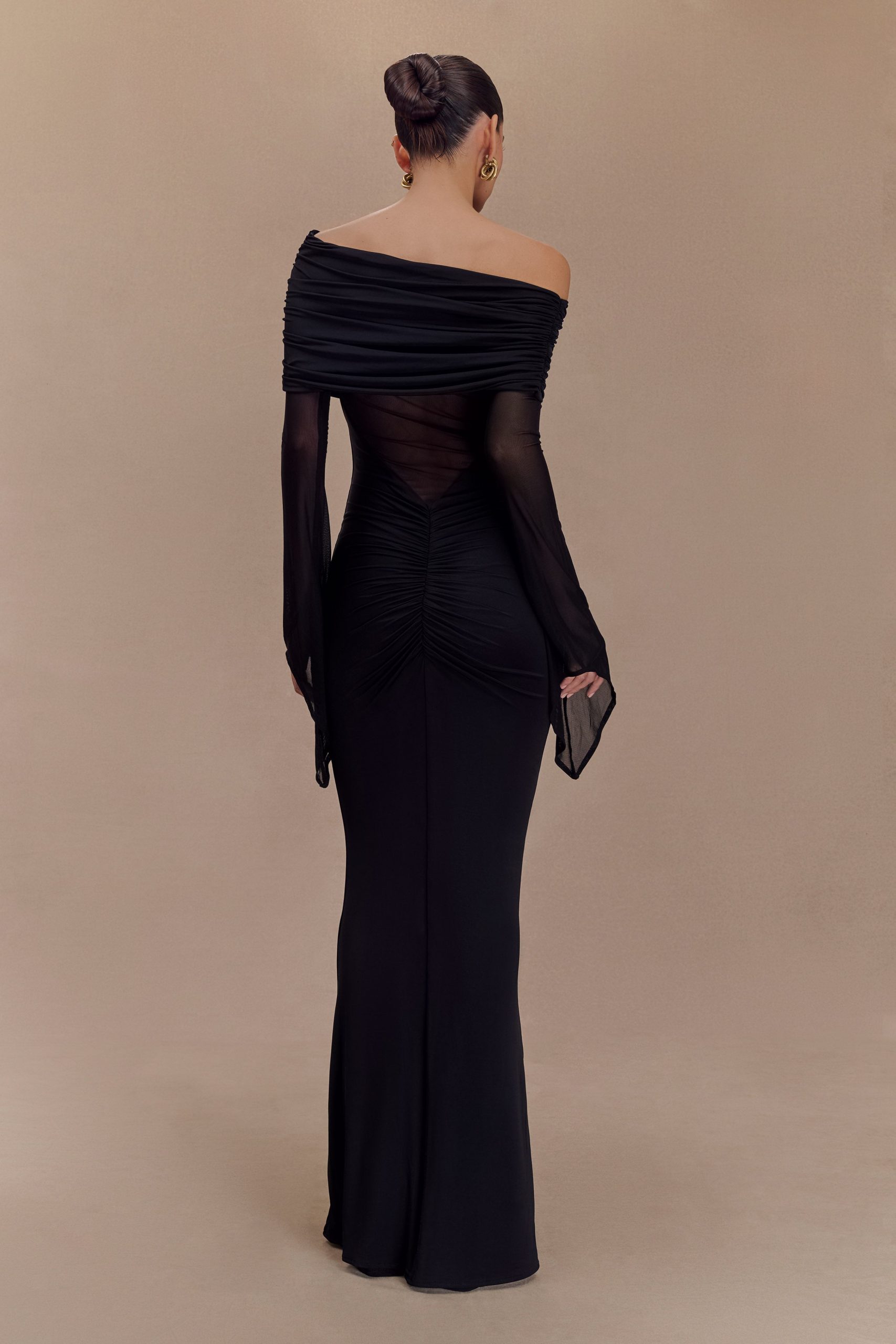 Kaitlin One Shoulder Slinky And Mesh Maxi Dress - Black - Image 2