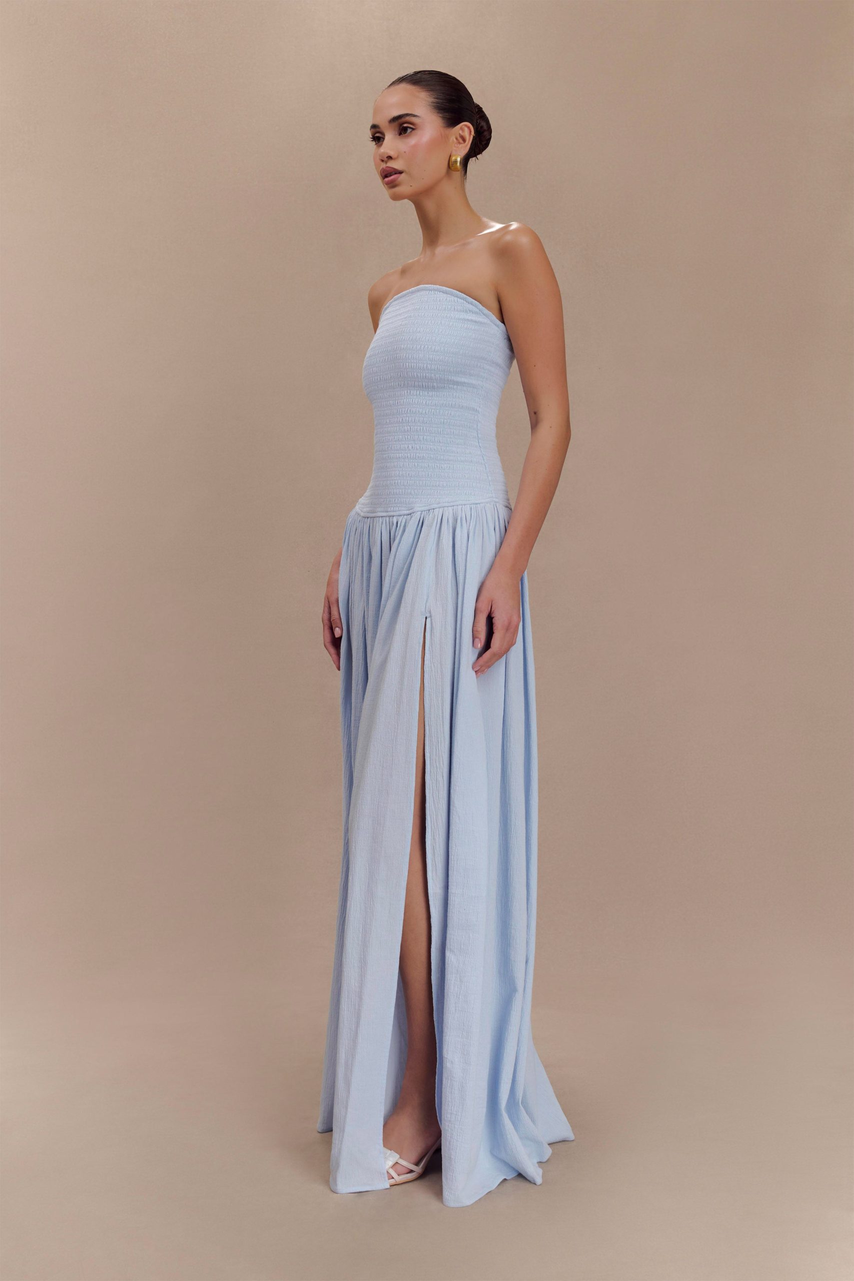 Maureen Cotton Shirring Maxi Dress - Powder Blue - Image 4