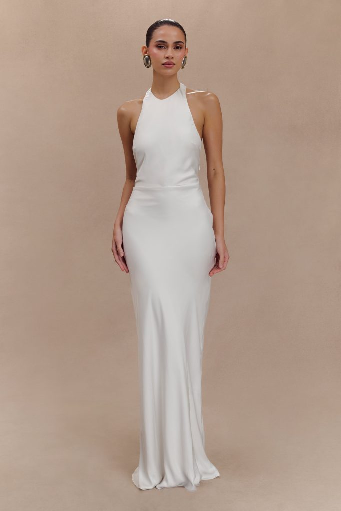 Rinna Satin Halter Maxi Dress - Ivory