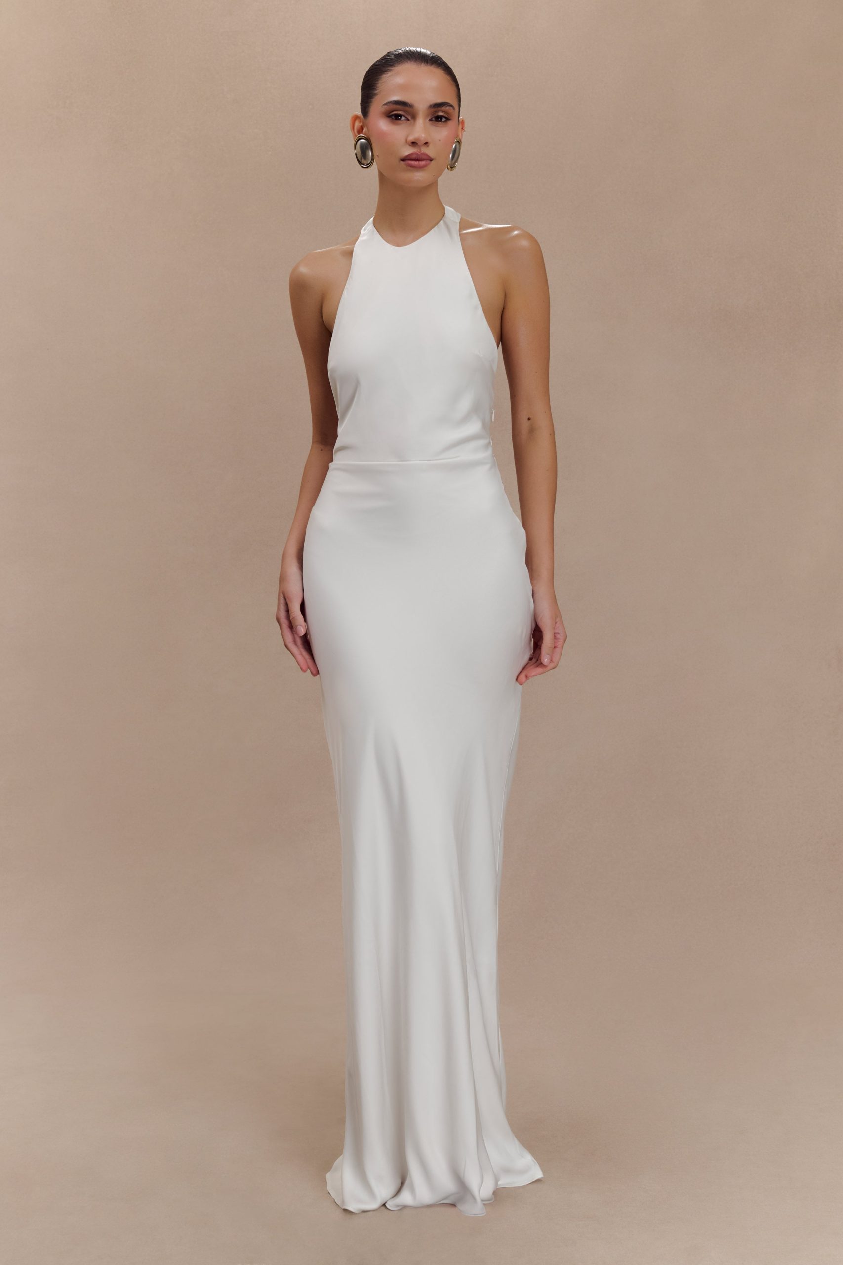 Rinna Satin Halter Maxi Dress - Ivory