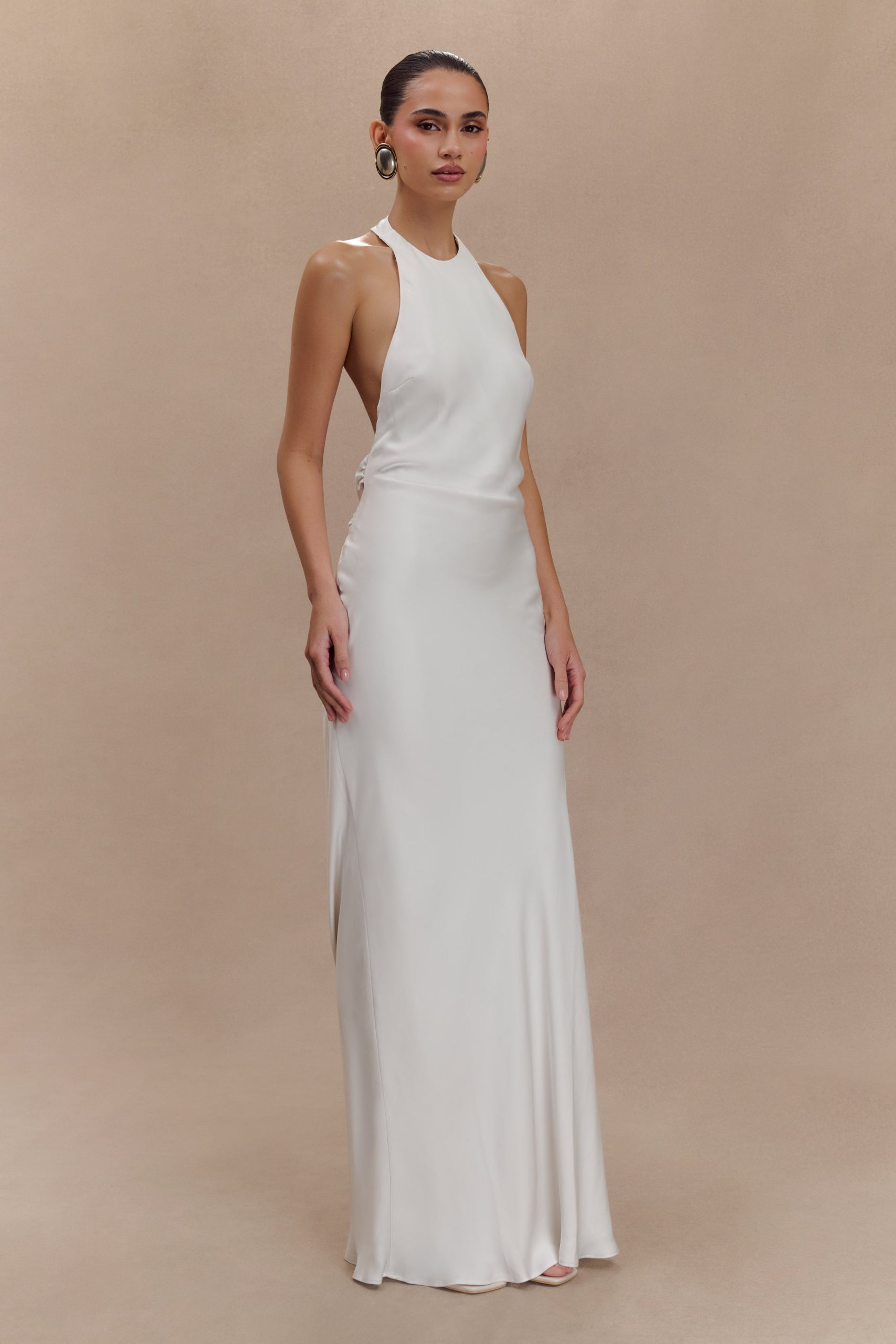 Rinna Satin Halter Maxi Dress - Ivory - Image 4