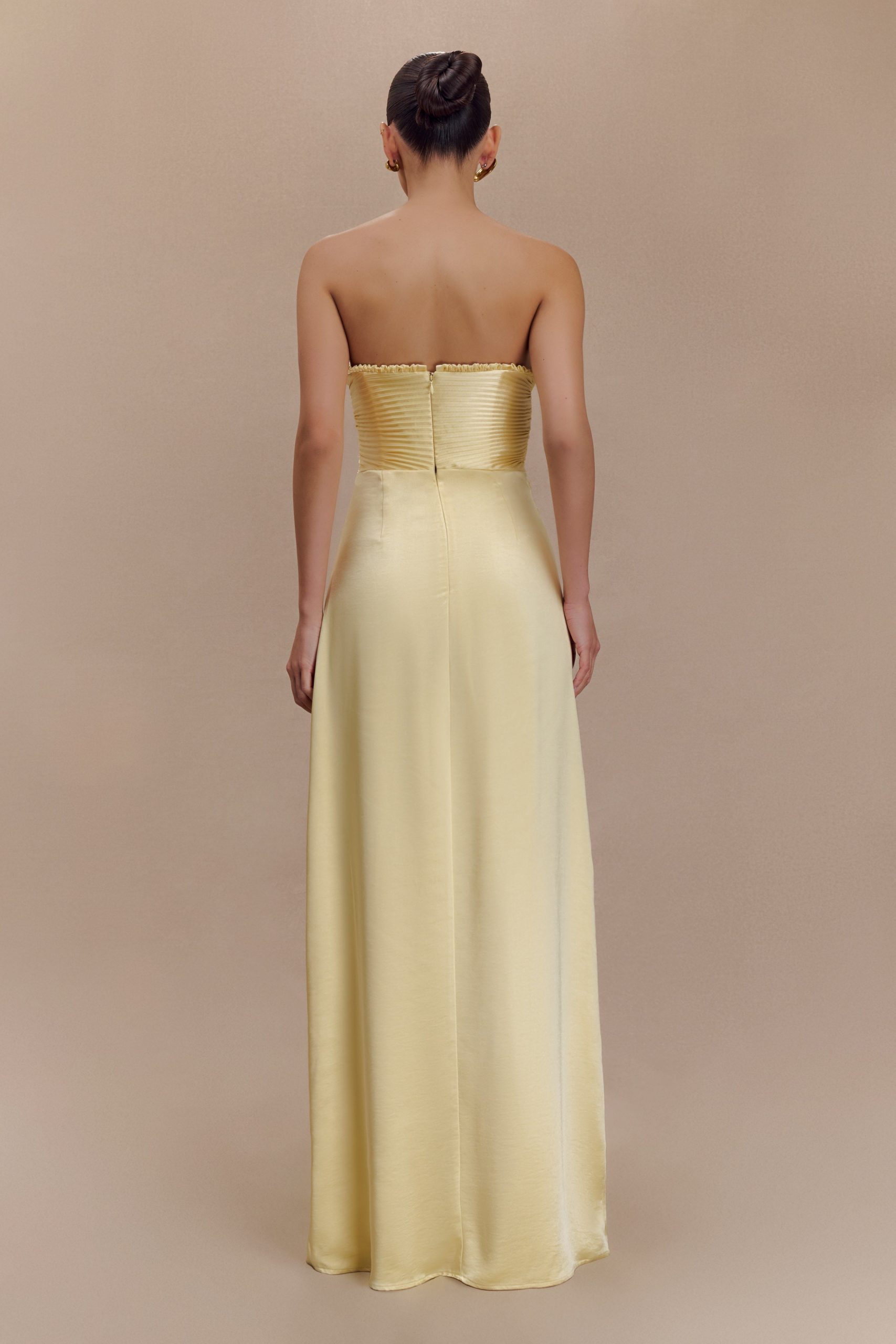 Larissa Satin Maxi Dress With Ruched Petals - Lemon - Image 2