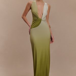 Stella Draped Slinky Maxi Dress - Ombre Vintage Olive