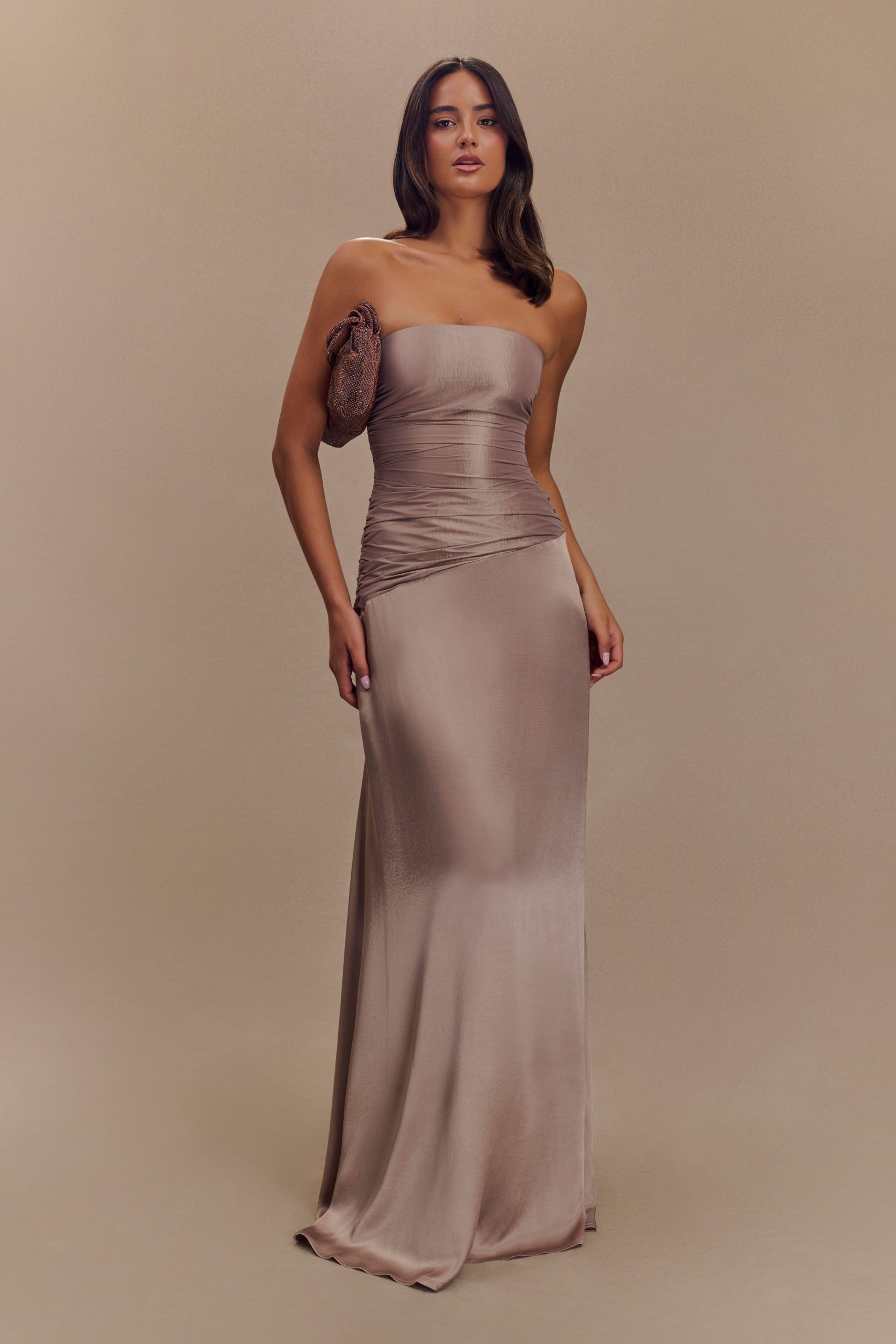 Serena Strapless Taffeta Maxi Dress - Bronze Taupe - Image 5