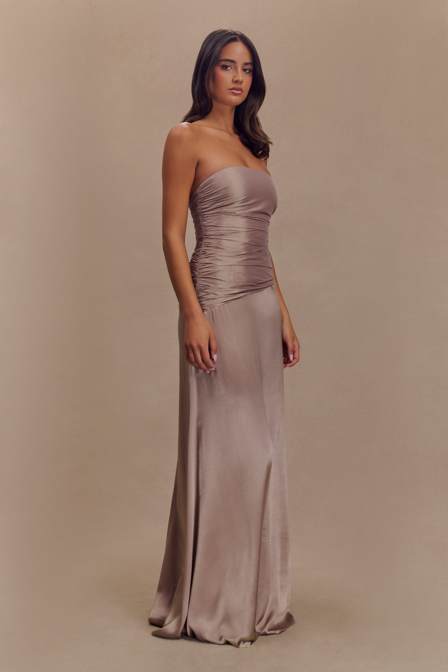 Serena Strapless Taffeta Maxi Dress - Bronze Taupe - Image 4