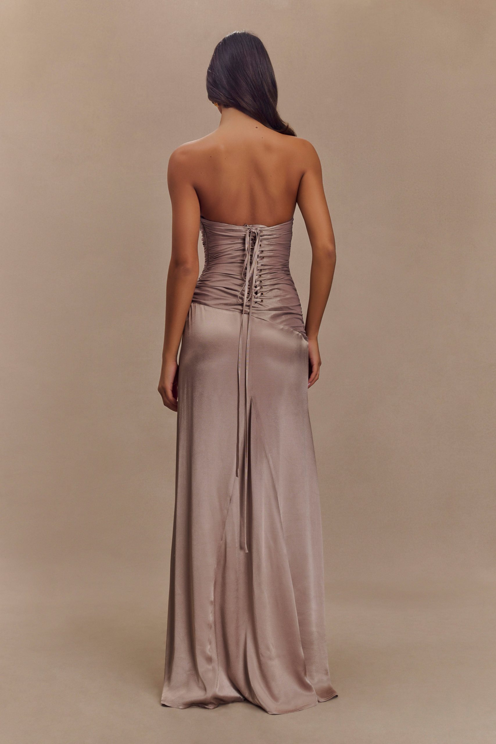 Serena Strapless Taffeta Maxi Dress - Bronze Taupe - Image 2